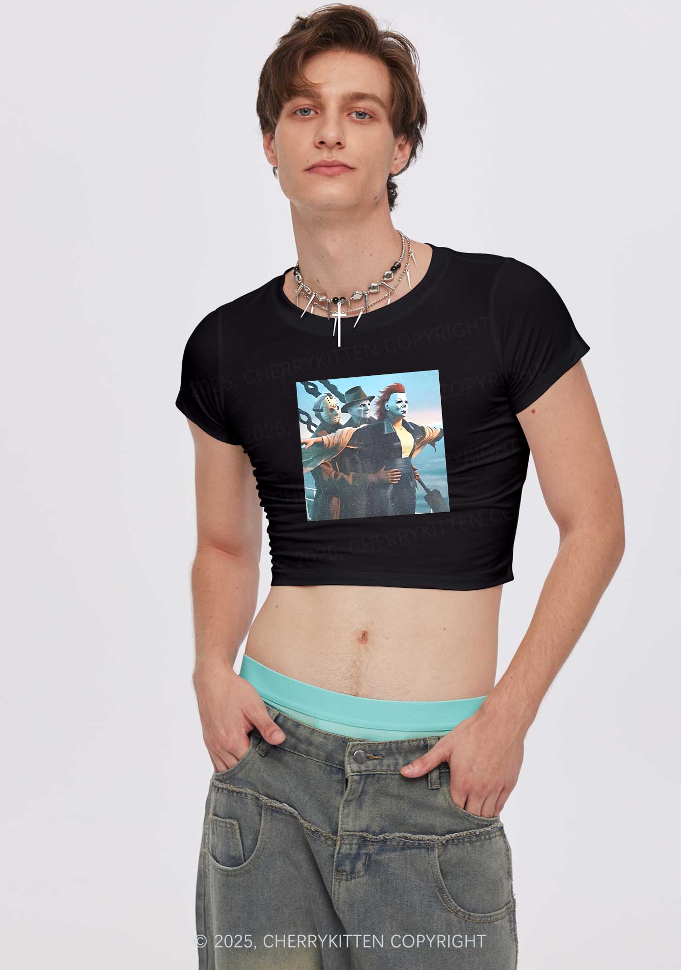 Halloween Horror Characters Y2K Baby Tee Cherrykitten