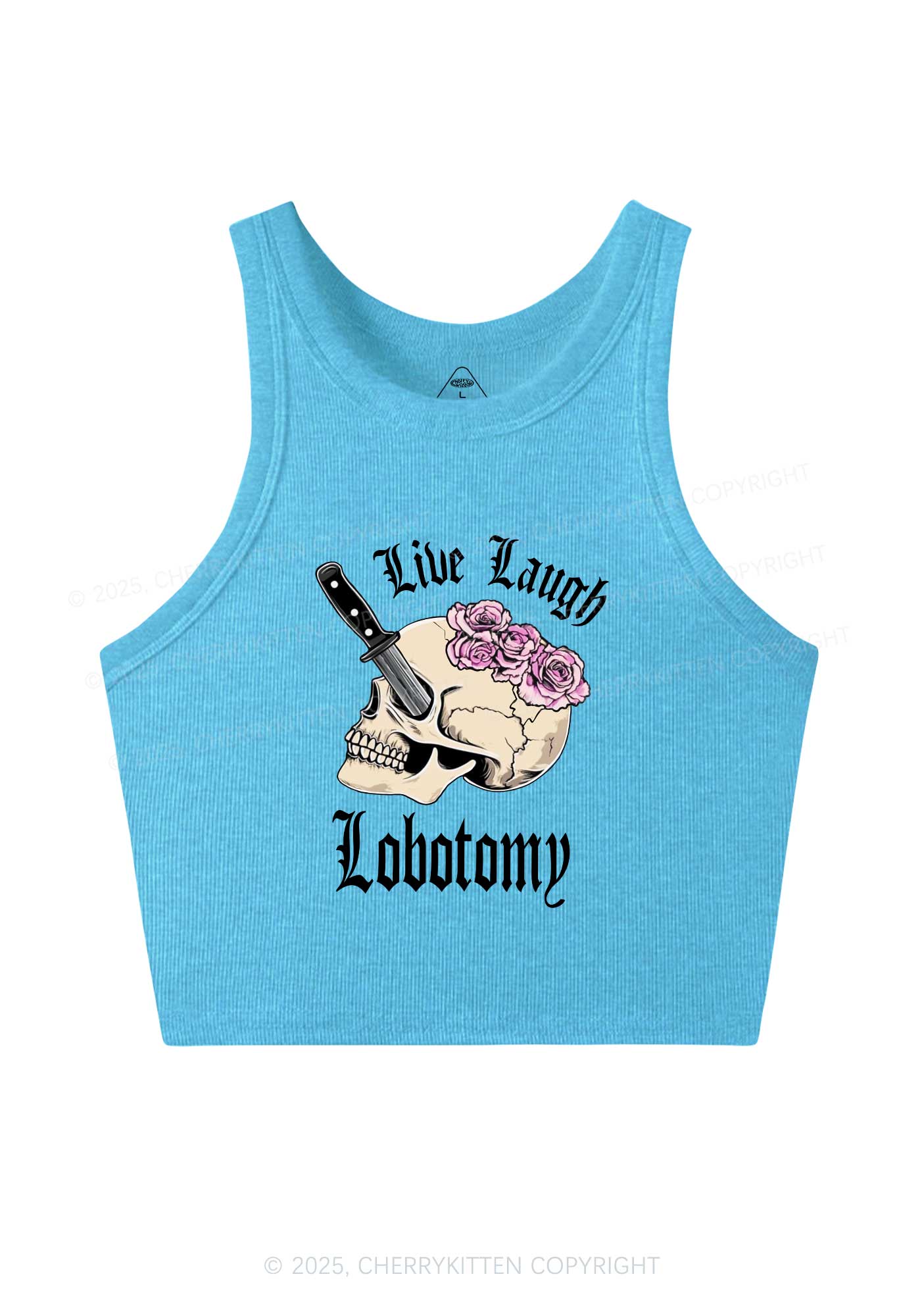 Live Laugh Lobotomy Skull Y2K Crop Tank Top Cherrykitten