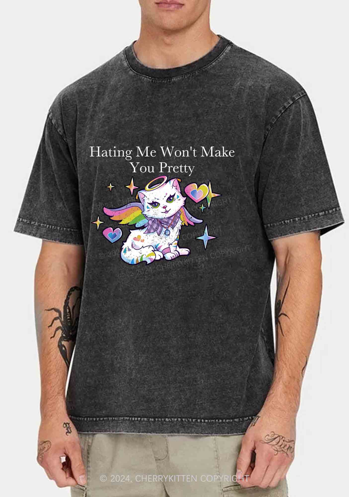 Hating Me Won't Make You Pretty Y2K Washed Tee Cherrykitten