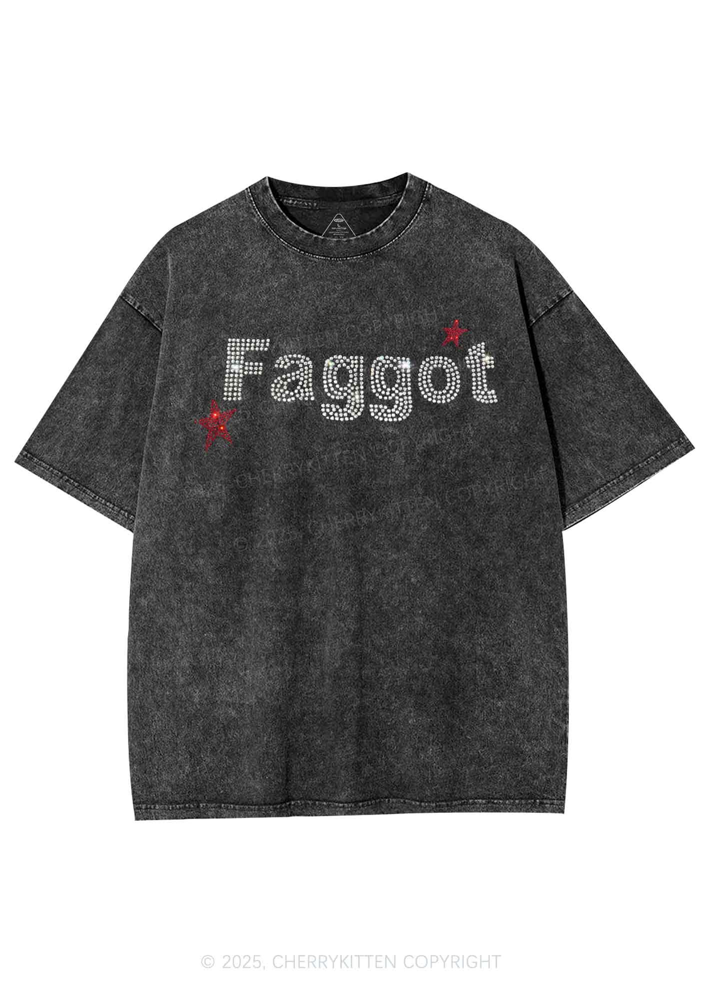 Rhinestone Faggot Pride Y2K Shirts Washed Tee Cherrykitten