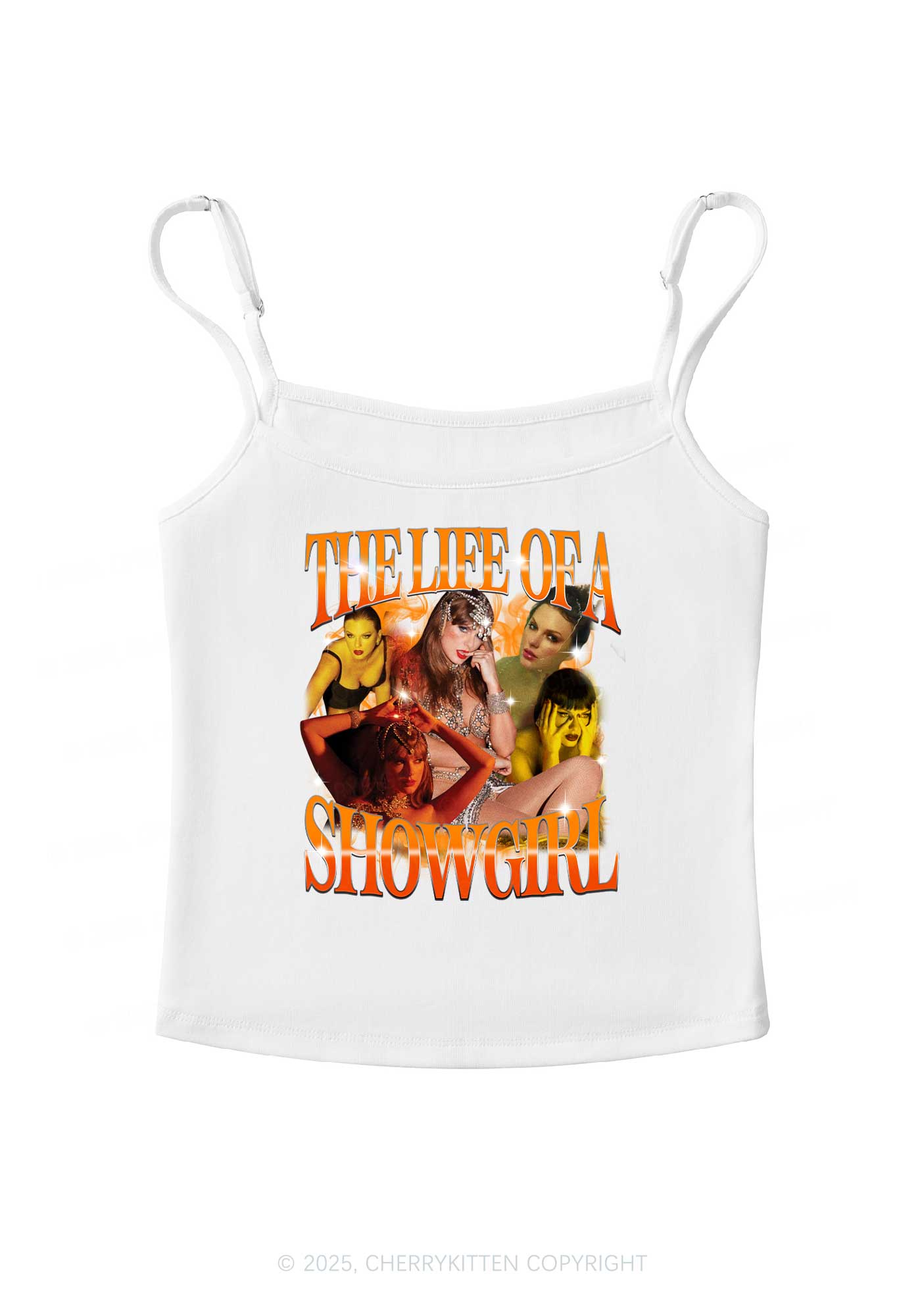 Orange Shiny Show TS Y2K Spaghetti Strap Cami Cherrykitten