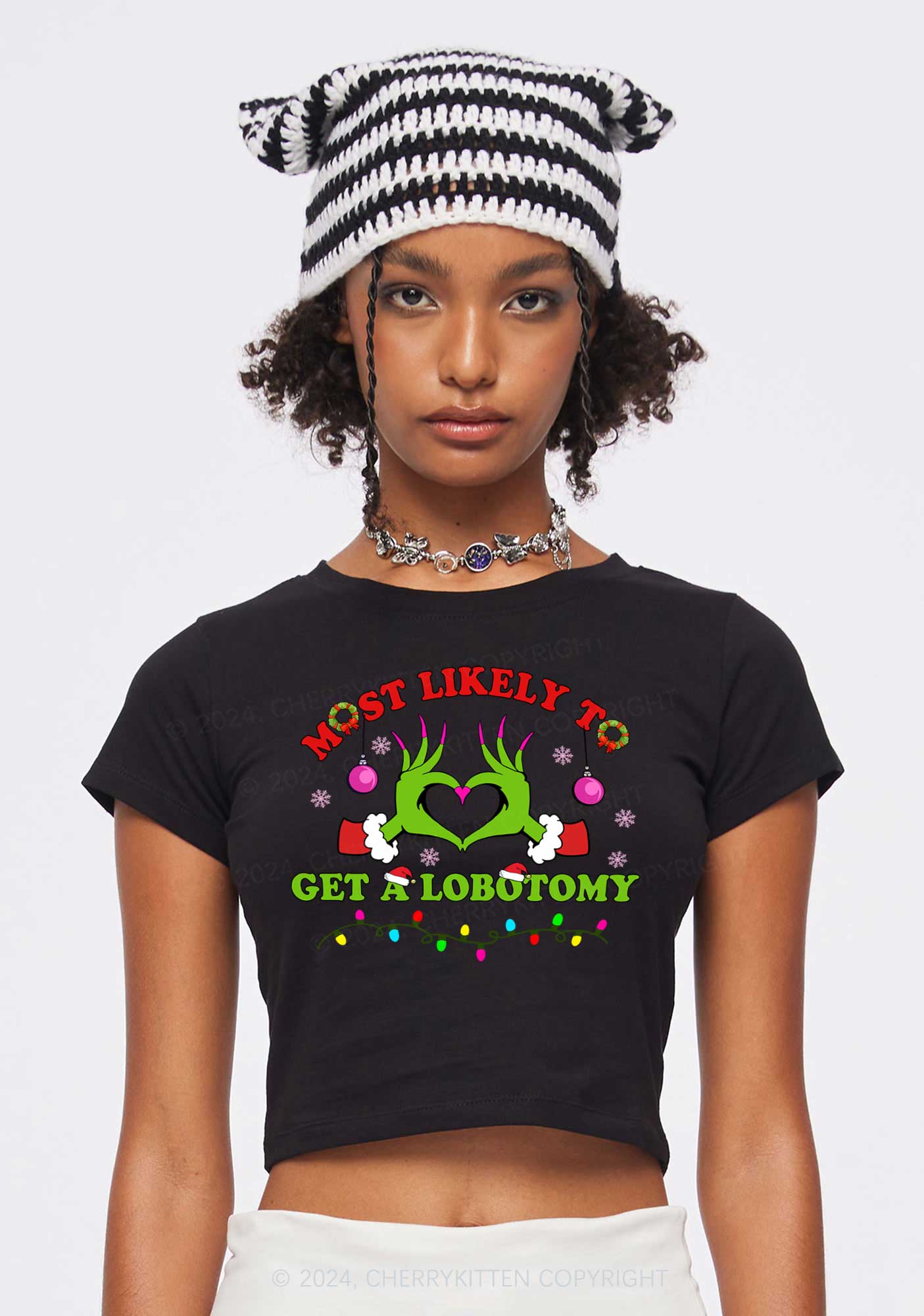 Christmas Most Likely To Custom Text Y2K Baby Tee Cherrykitten