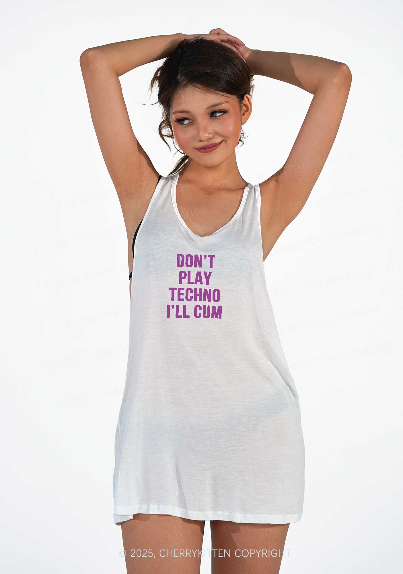 Don't Play Techno Y2K Sheer Boyfriend Tank Cherrykitten
