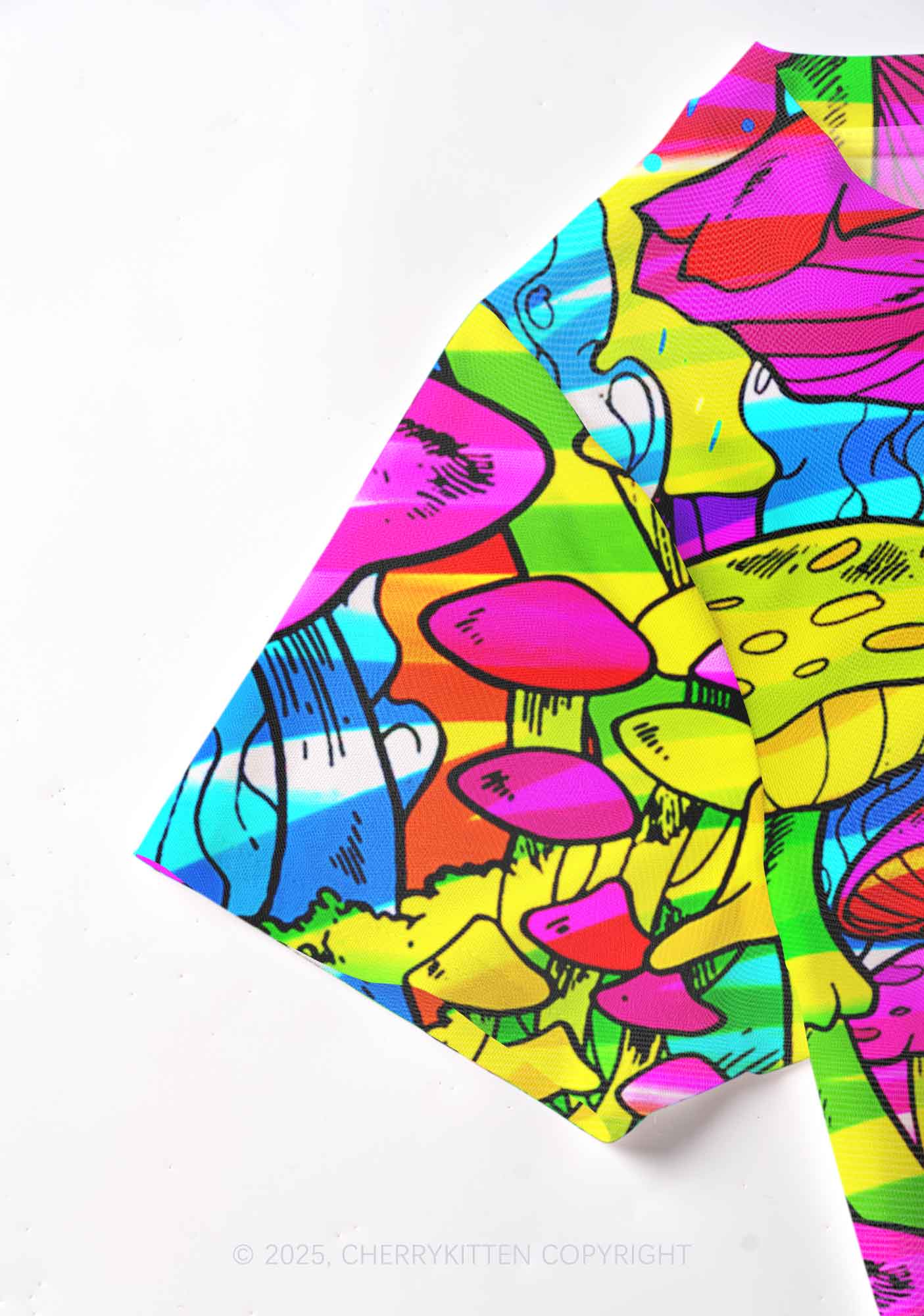 Trippy Colorful Mushrooms Y2K Mesh Crop Top Cherrykitten