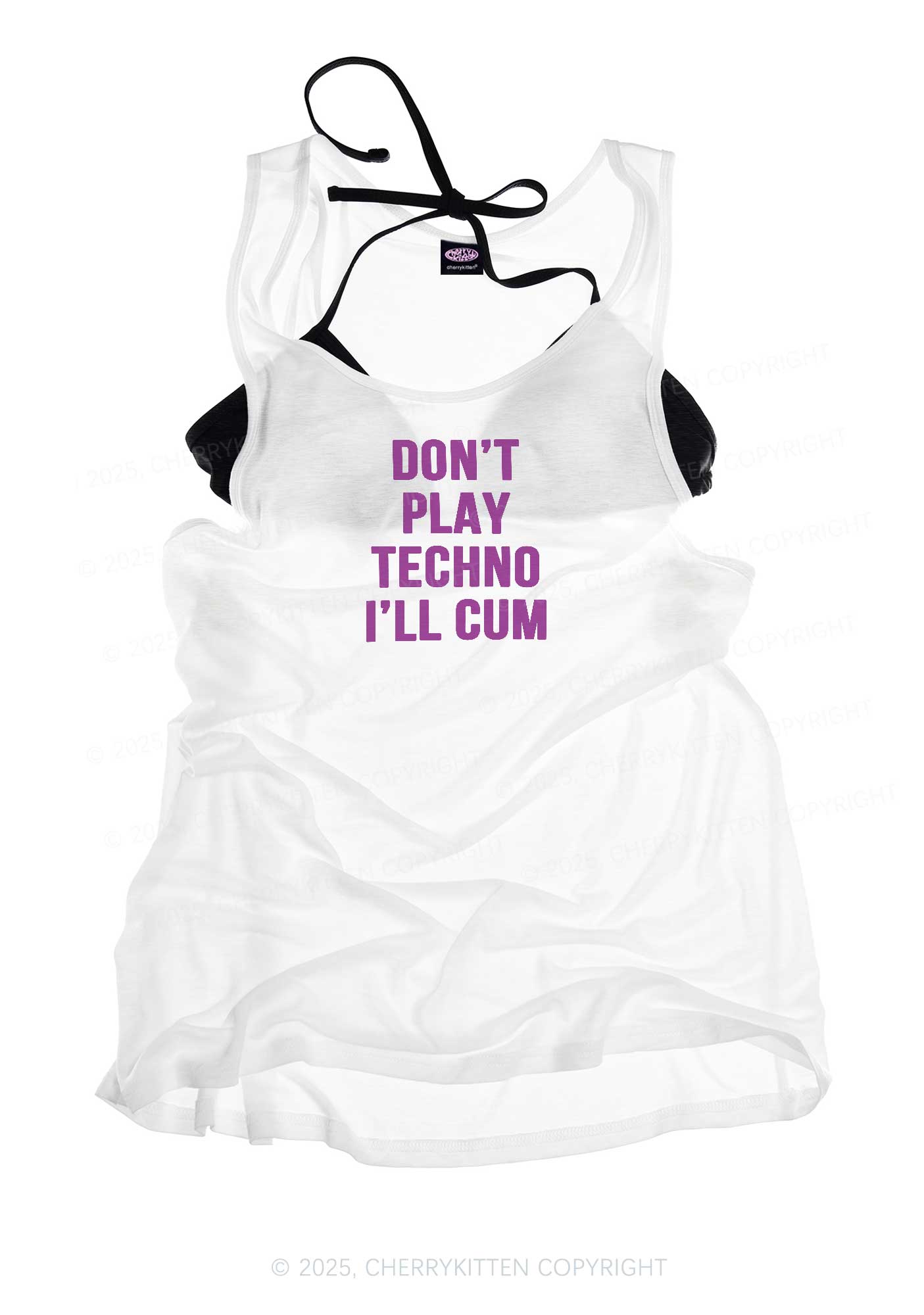 Don't Play Techno Y2K Sheer Boyfriend Tank Cherrykitten