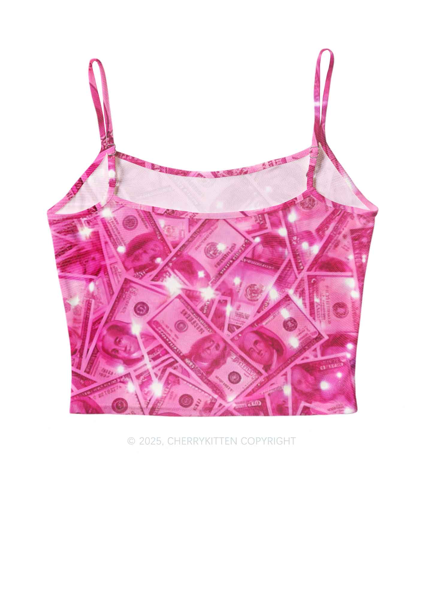 Pink Shiny Money Y2K Mesh Cami Tank Cherrykitten