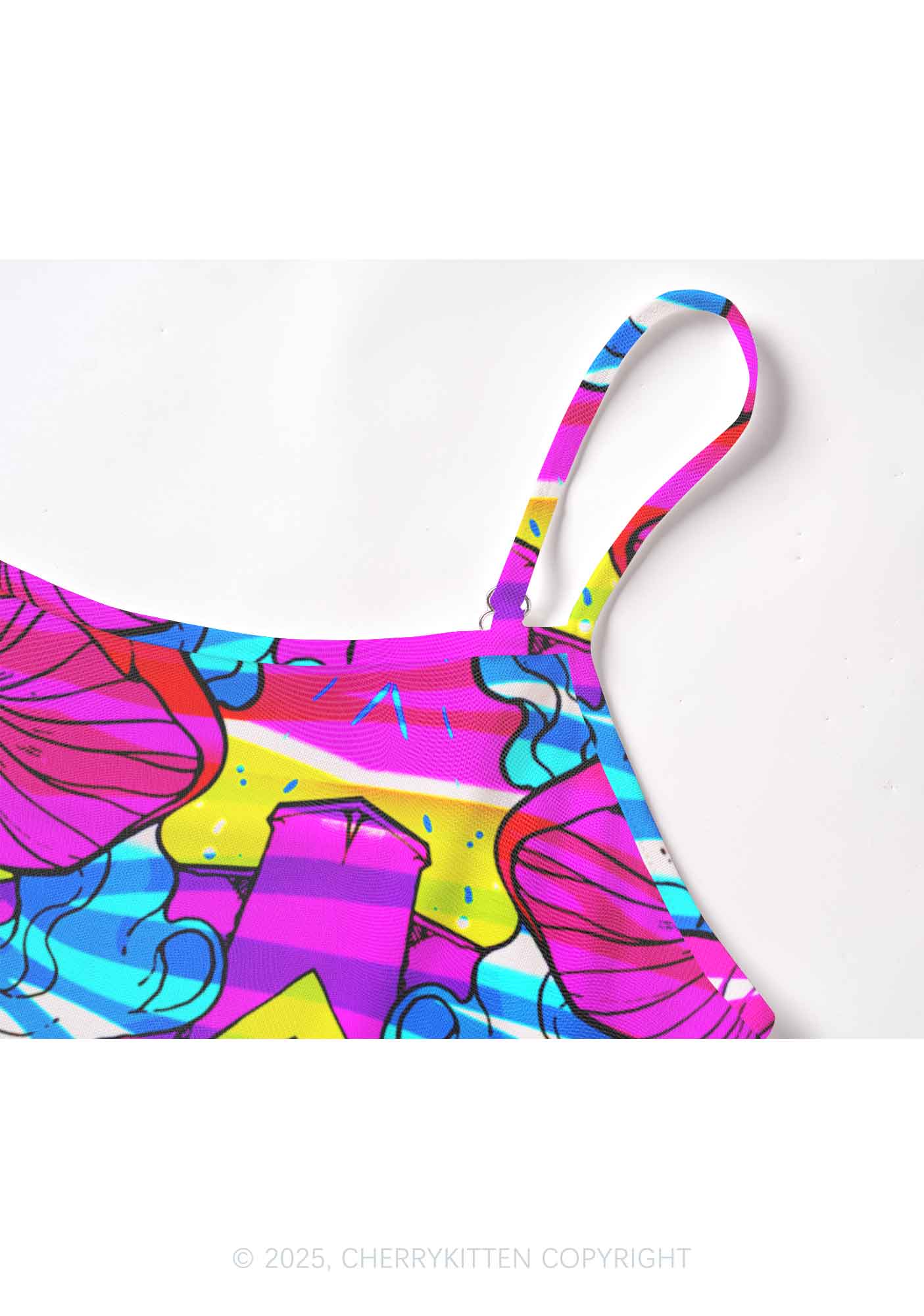 Trippy Colorful Mushrooms Y2K Mesh Cami Tank Cherrykitten