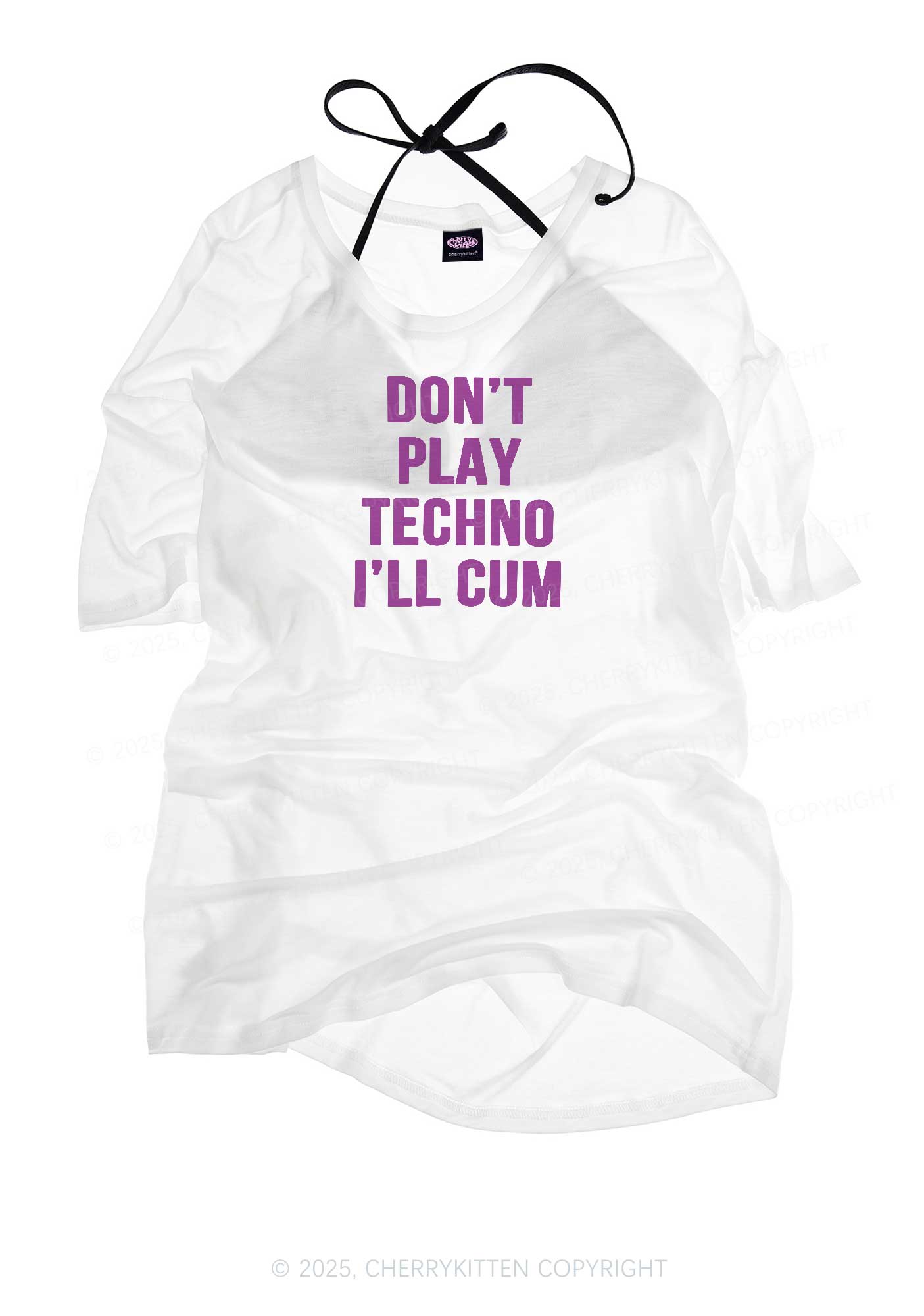 Don't Play Techno Y2K Sheer Boyfriend Tee Cherrykitten