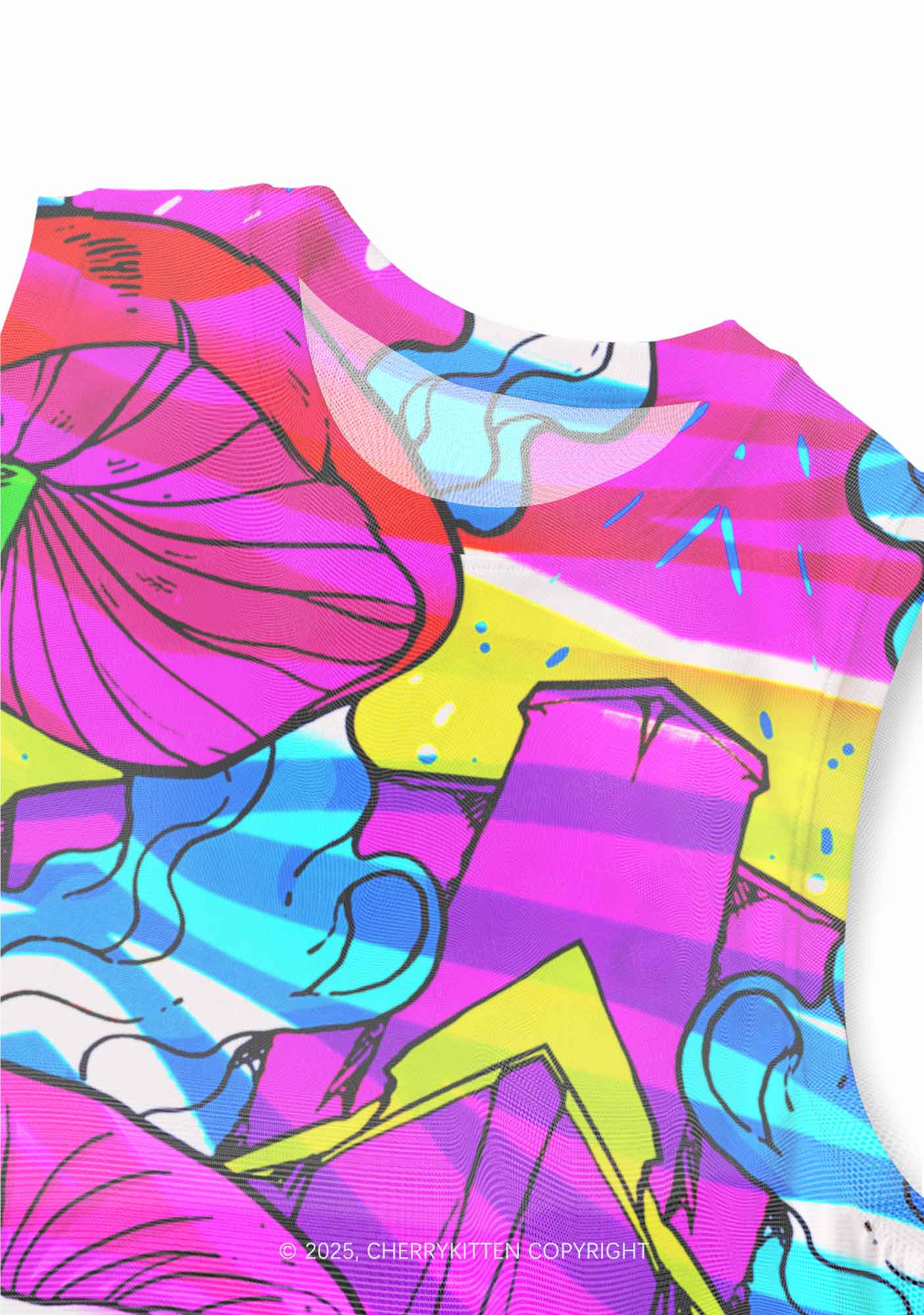 Trippy Colorful Mushrooms Y2K Mesh Muscle Tank Cherrykitten