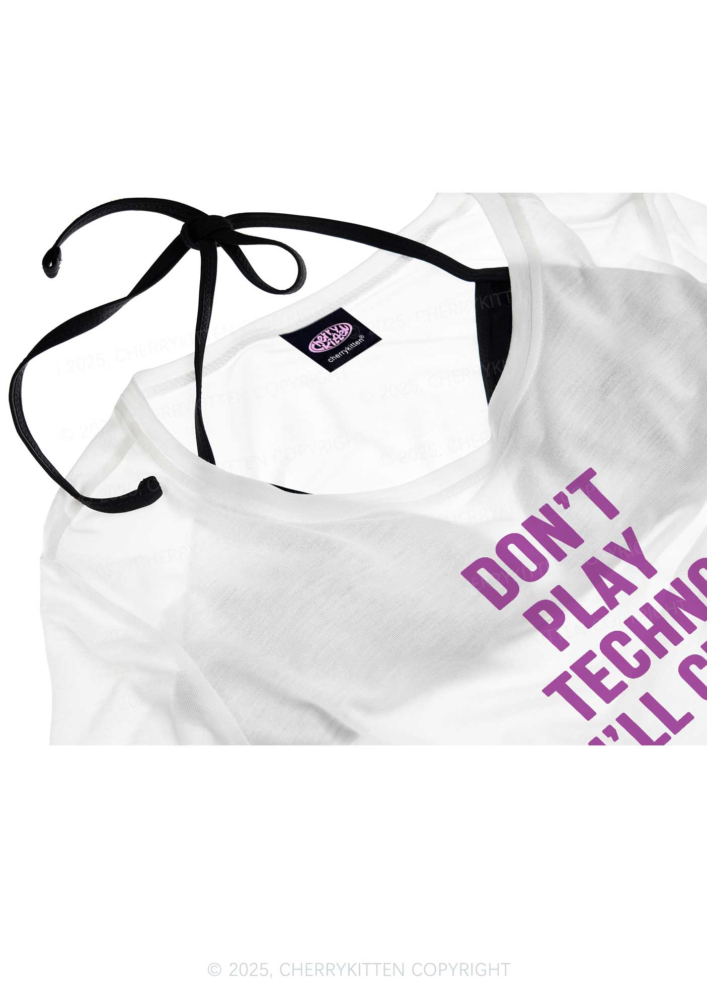 Don't Play Techno Y2K Sheer Crop Tee Cherrykitten