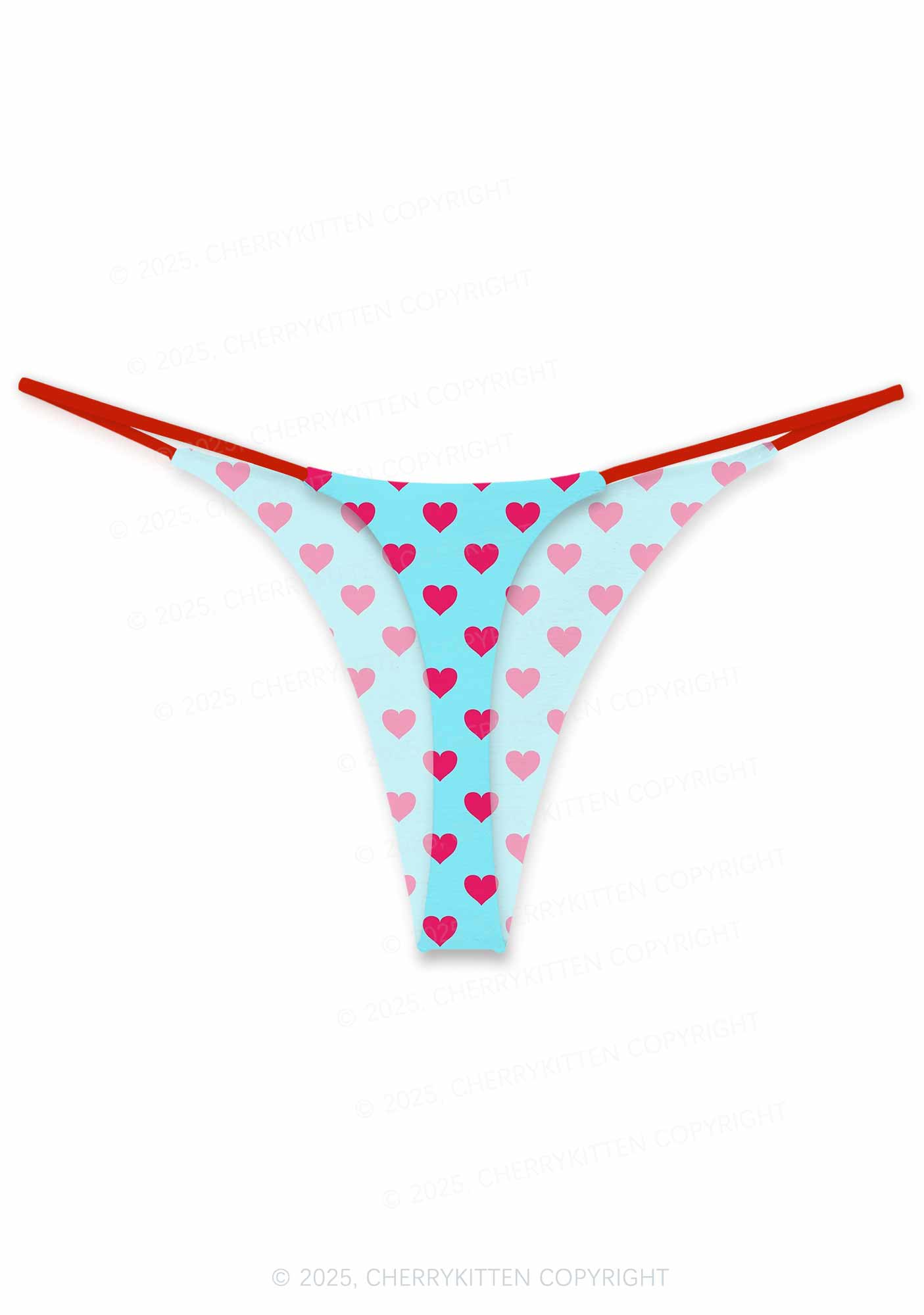 Pink Heart On Blue Valentine's Day Y2K Print Couples Thong Set Cherrykitten