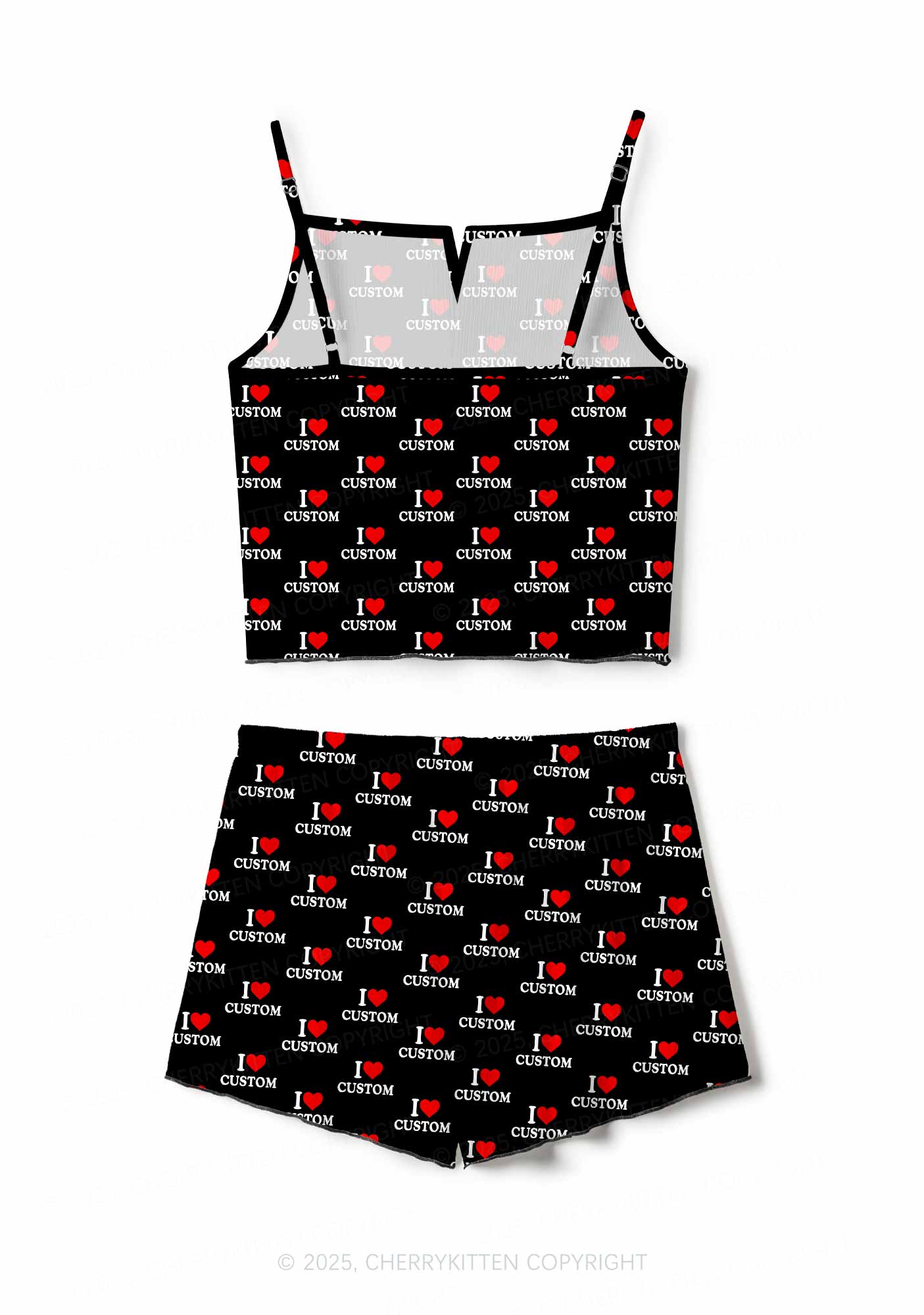 I Love Custom Valentine's Day Y2K Print Cami Shorts Pajama Set Cherrykitten