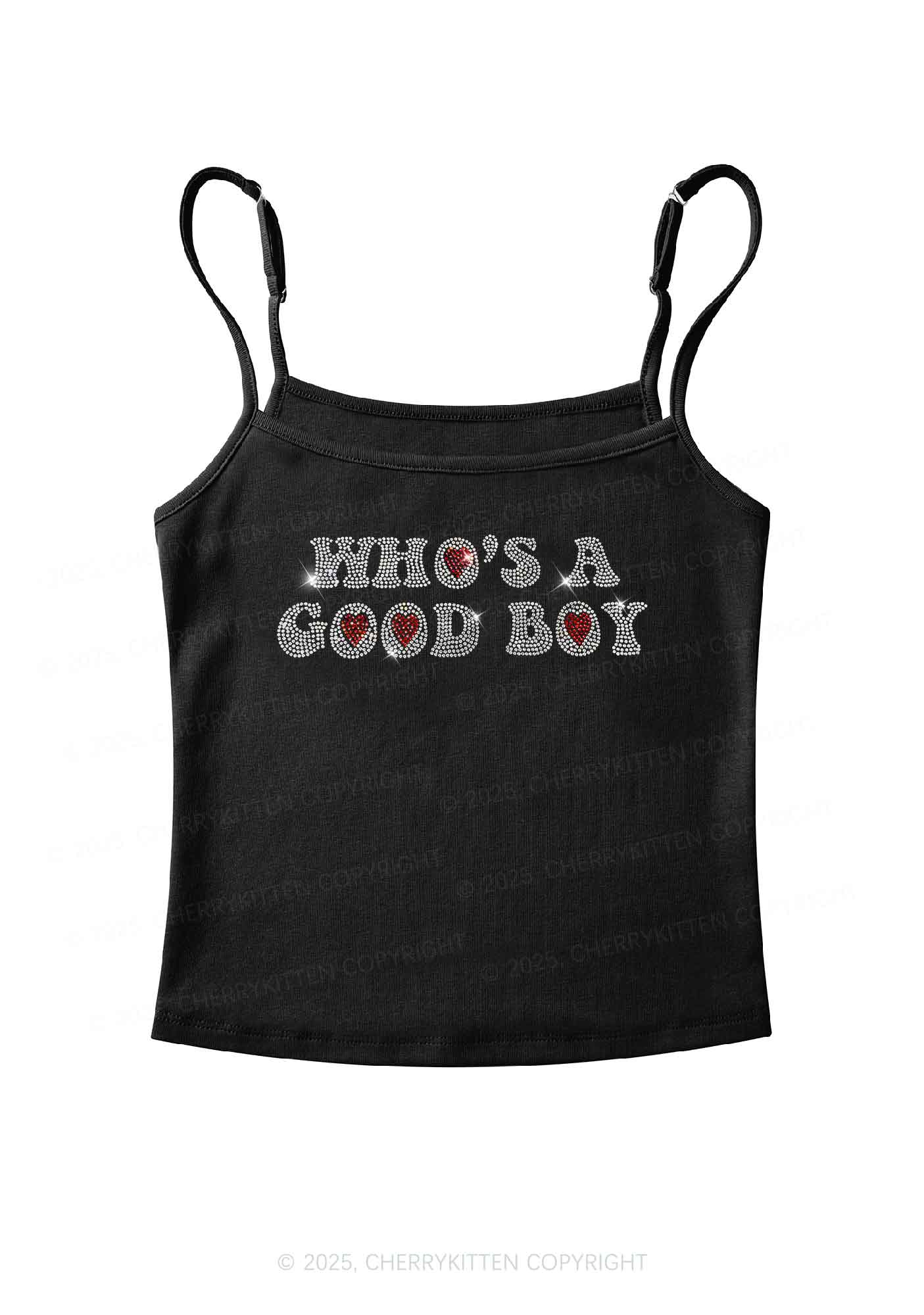 Rhinestone Whos A Good Boy Y2K Spaghetti Strap Cami Cherrykitten
