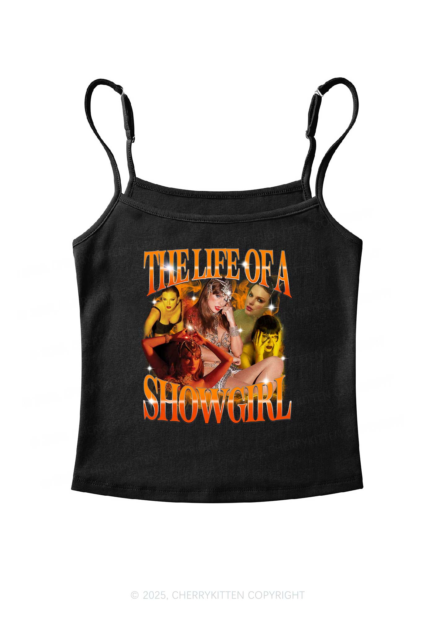Orange Shiny Show TS Y2K Spaghetti Strap Cami Cherrykitten