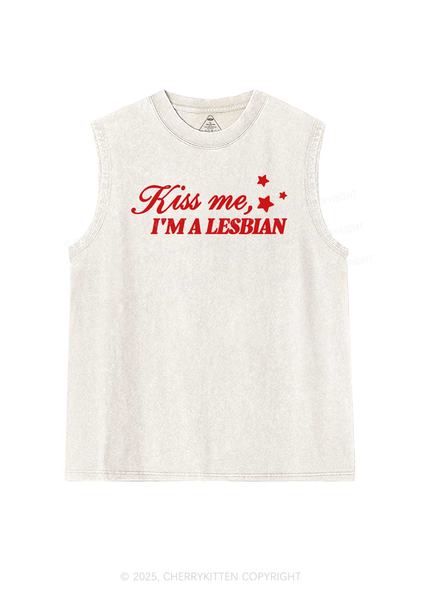 Kiss Me Im Lesbian Pride Y2K Washed Muscle Tank Cherrykitten