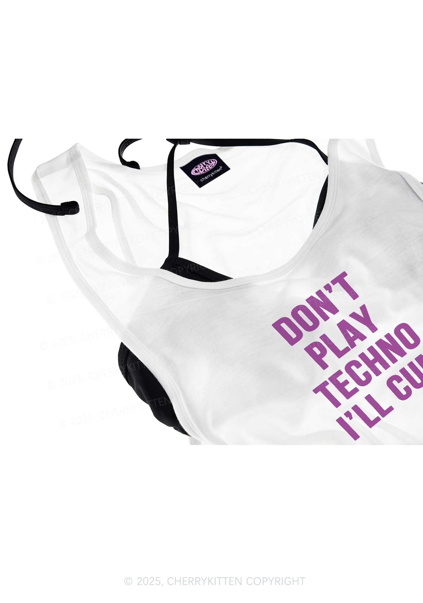 Don't Play Techno Y2K Sheer Boyfriend Tank Cherrykitten