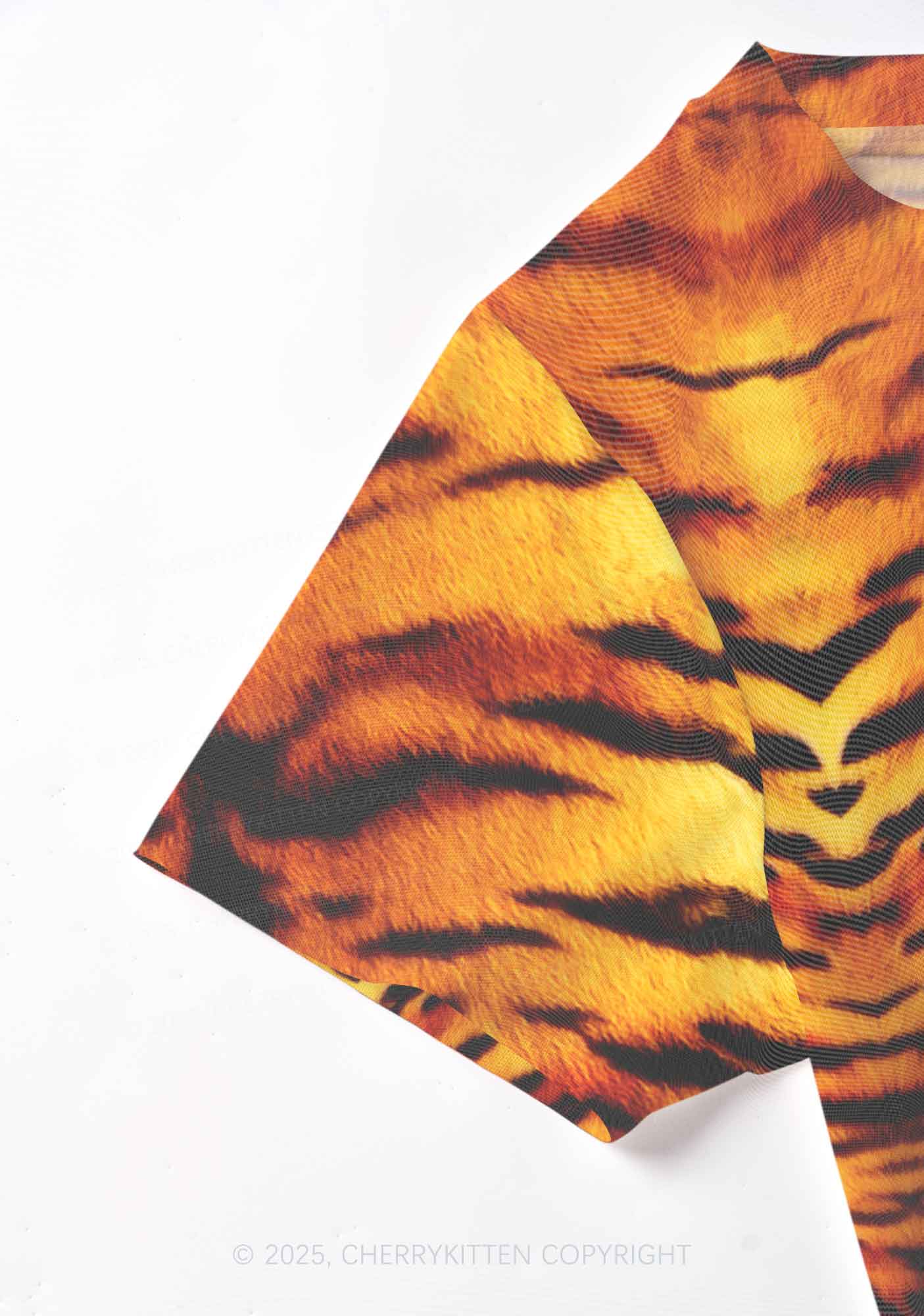 Wild Tiger Texture Y2K Mesh Crop Top Cherrykitten