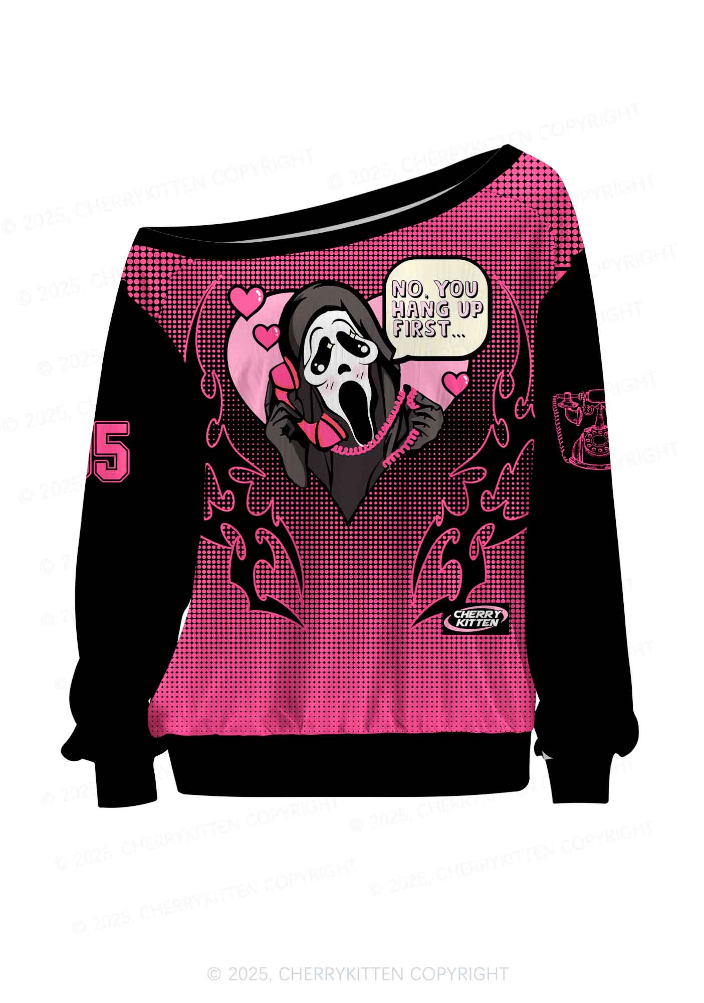 Halloween Custom Pink Horror Hang Up Heart Y2K Off Shoulder Long Sleeve Sport Jersey Shirts Cherrykitten