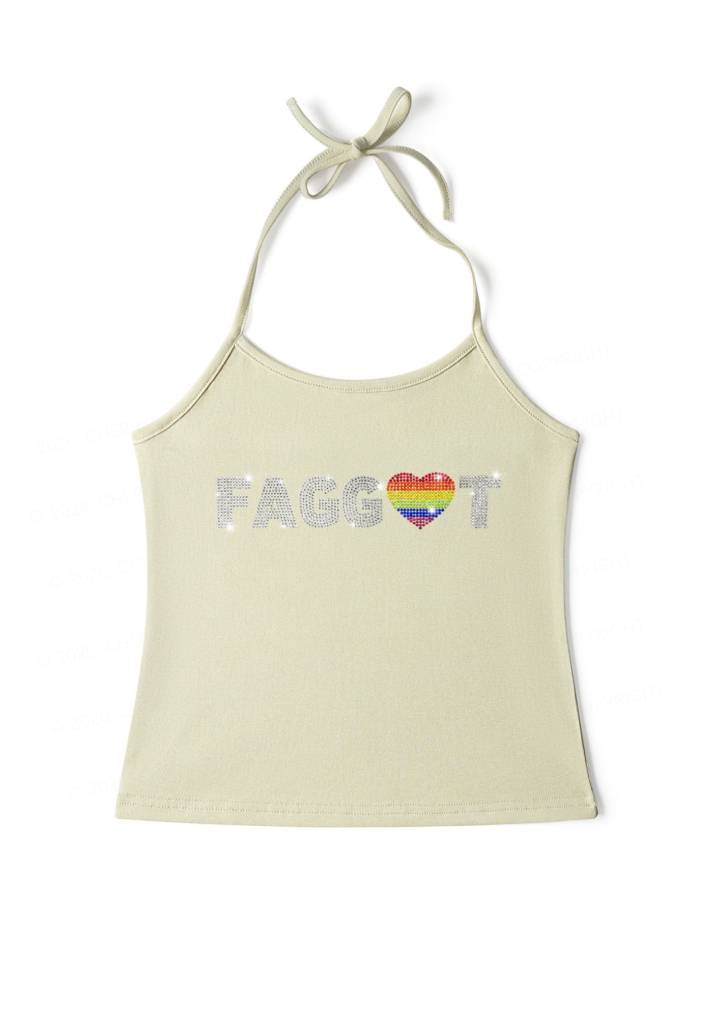 Rhinestone Rainbow Heart Faggot Pride Y2K Halter Neck Cami Cherrykitten