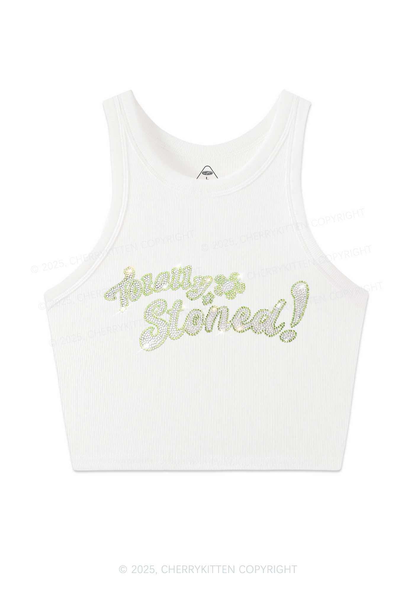 Rhinestone Totally Stoned Y2K Crop Tank Top Cherrykitten