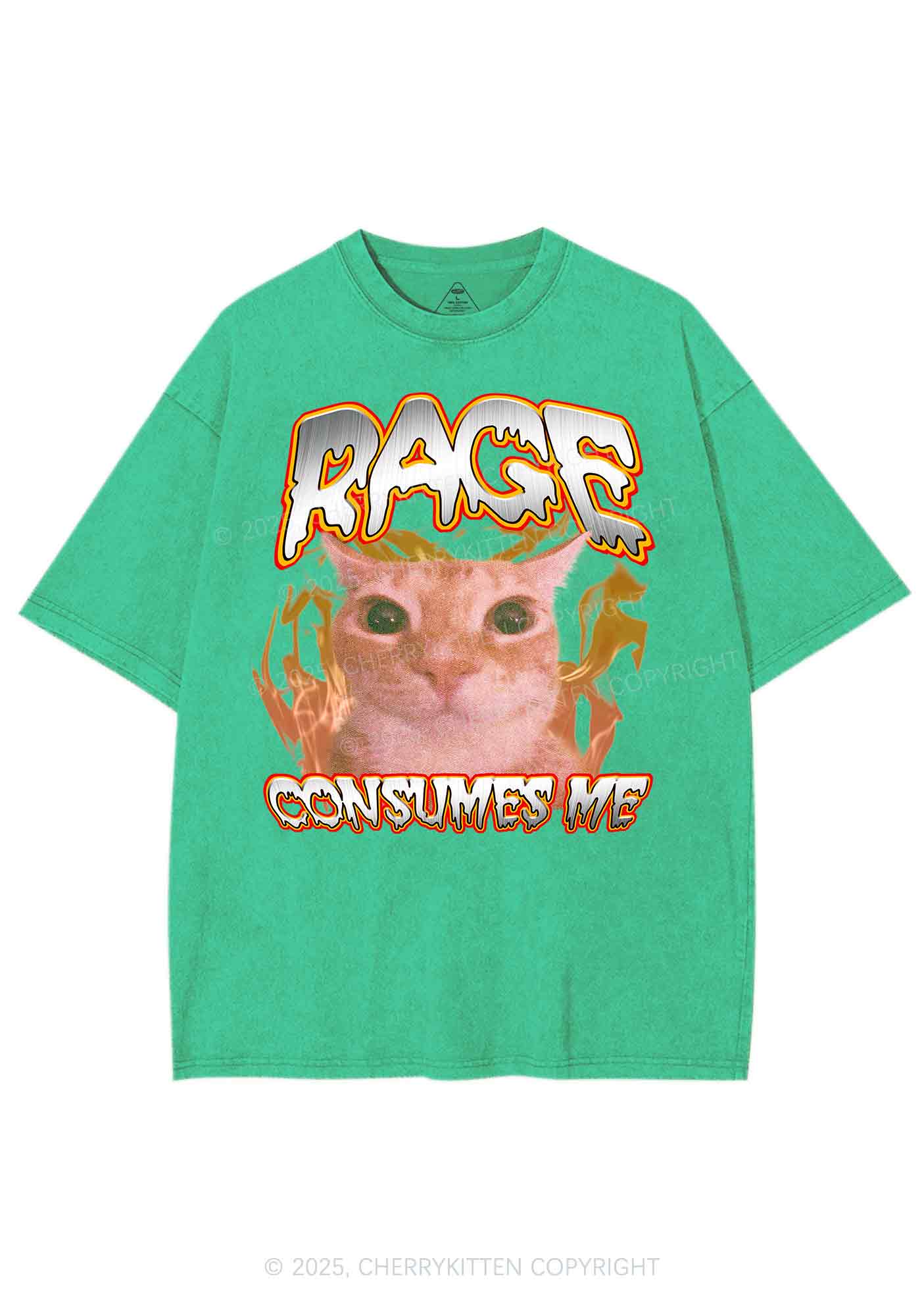 Rage Consumes Me Cat Y2K Shirts Washed Tee Cherrykitten