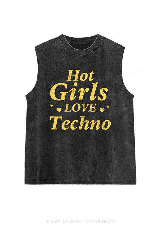 Hot Girls Love Techno Y2K Washed Tank Cherrykitten