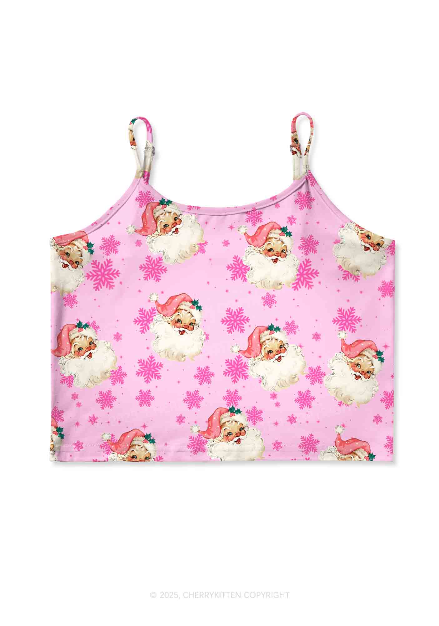 Christmas Pink Santa Y2K Print Cami Crop Top Cherrykitten