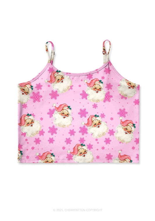 Christmas Pink Santa Y2K Print Cami Crop Top Cherrykitten