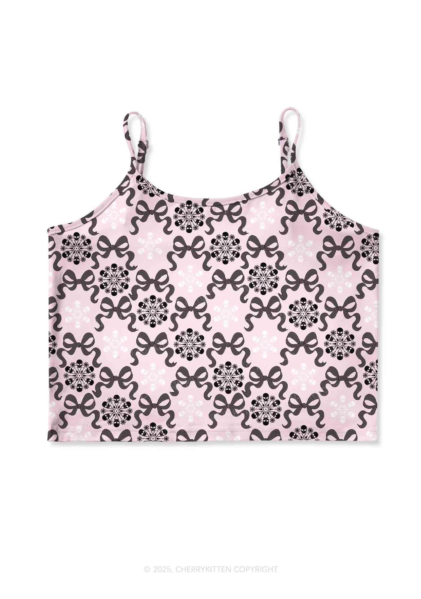 Christmas Bow Skull Snowflakes Y2K Print Cami Crop Top Cherrykitten