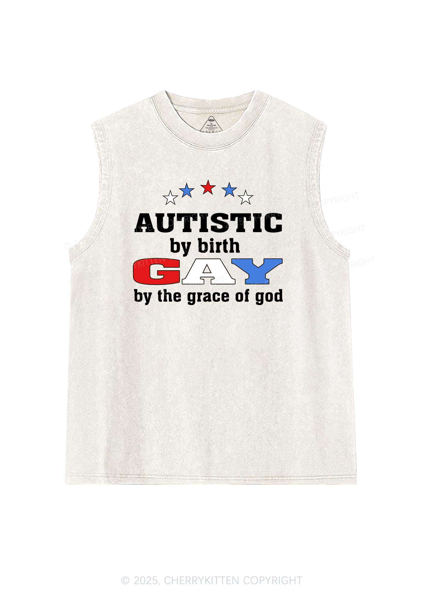 Autistic By Birth Gay Pride Y2K Washed Muscle Tank Cherrykitten