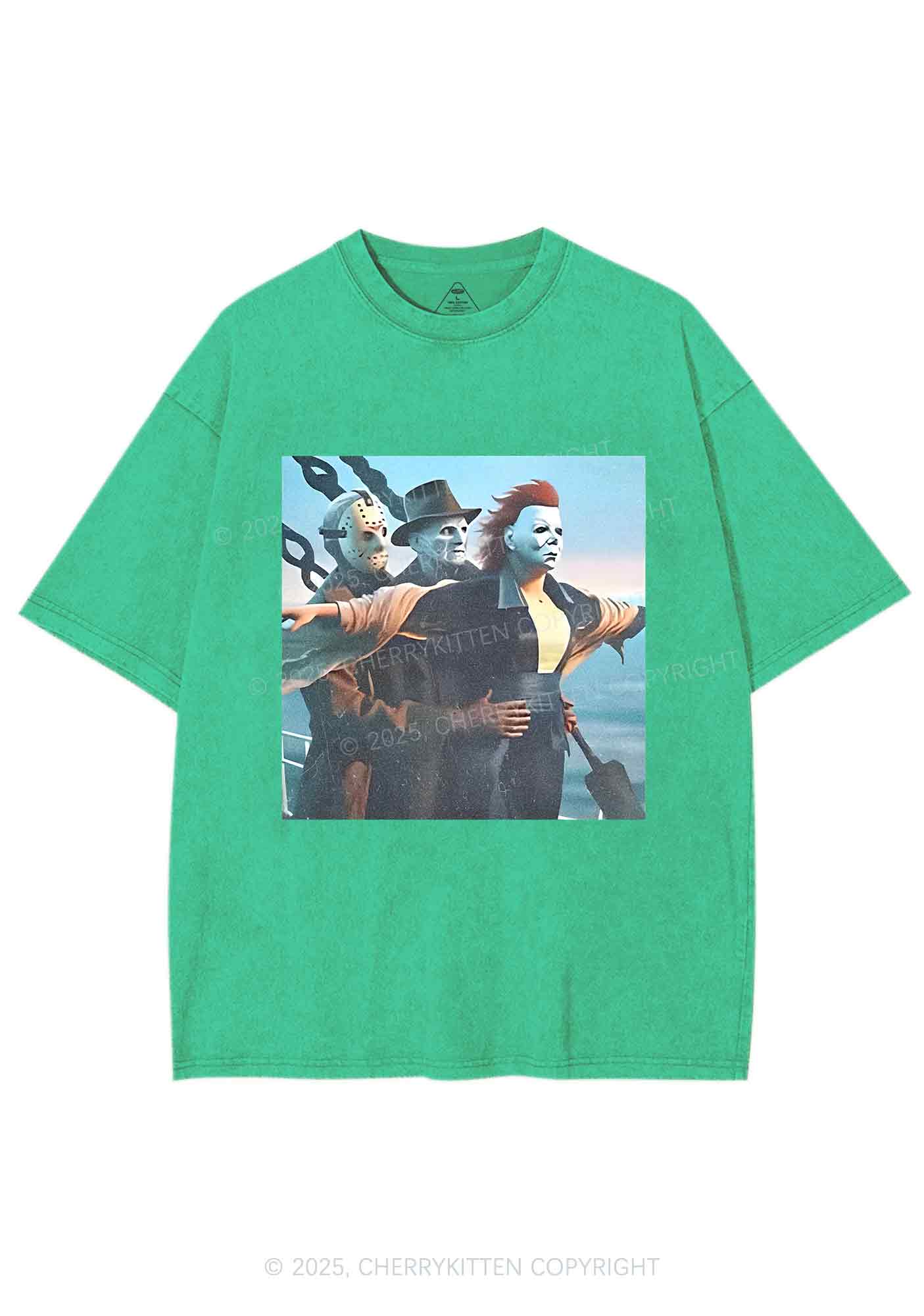 Halloween Horror Characters Y2K Washed Tee Cherrykitten