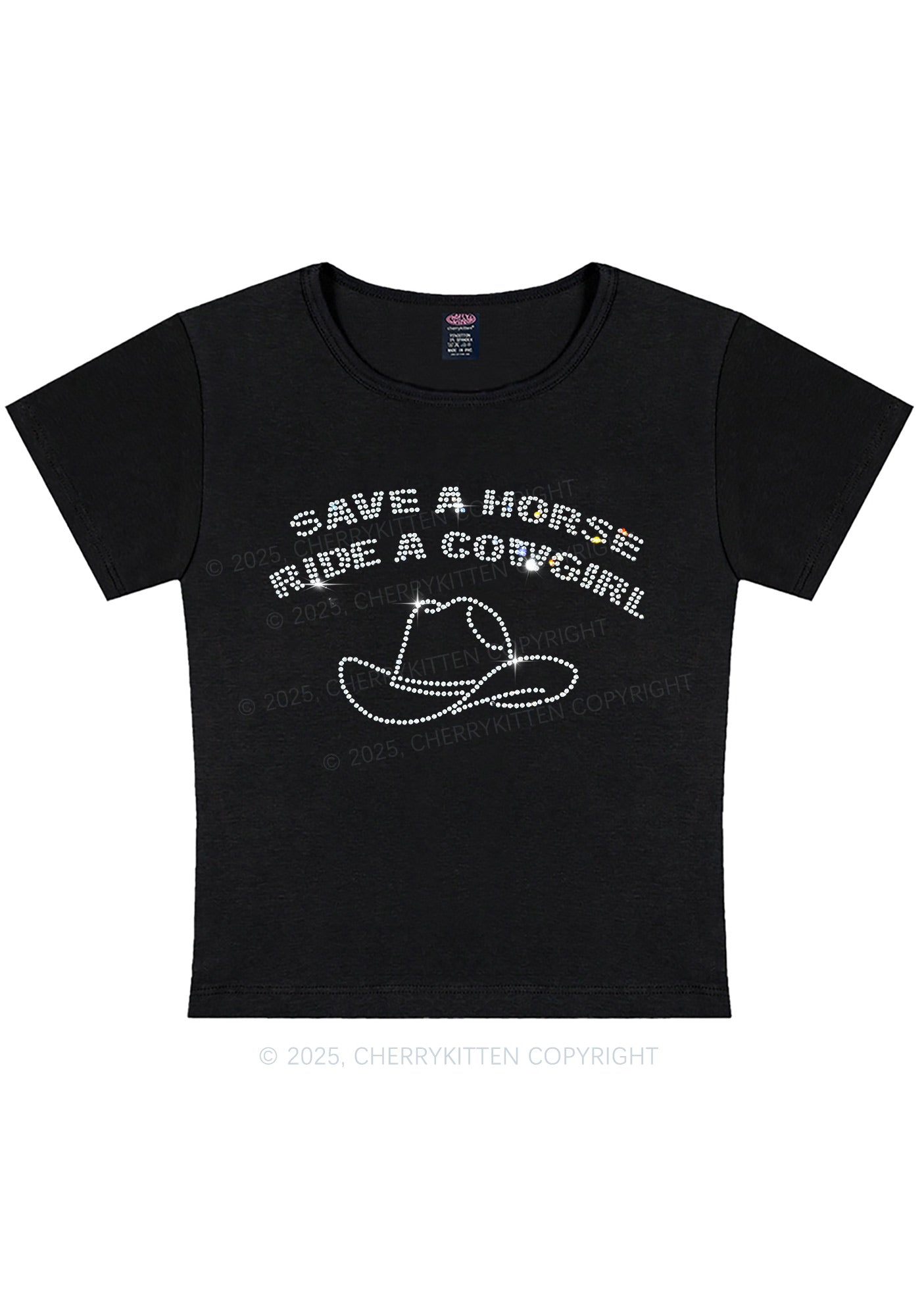 Rhinestone Save Horse Ride Cowgirl Y2K Baby Tee Cherrykitten