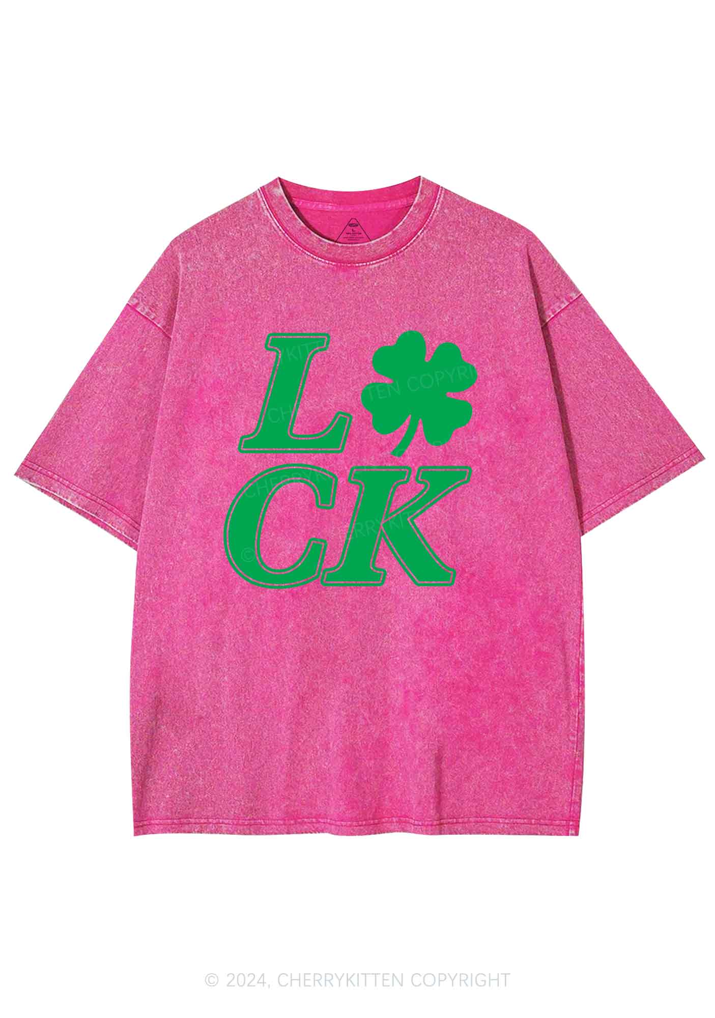 Lucky Clover St Patricks Y2K Washed Tee Cherrykitten