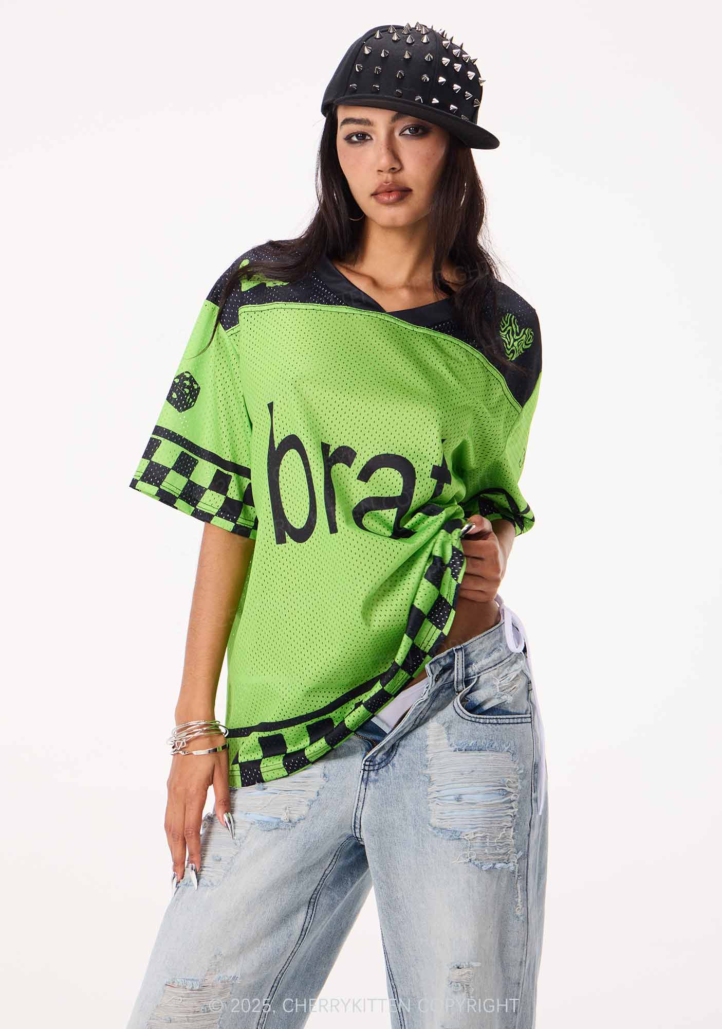 Cherrykitten Green Brat Y2K Sport Jersey Shirts Cherrykitten for Sale