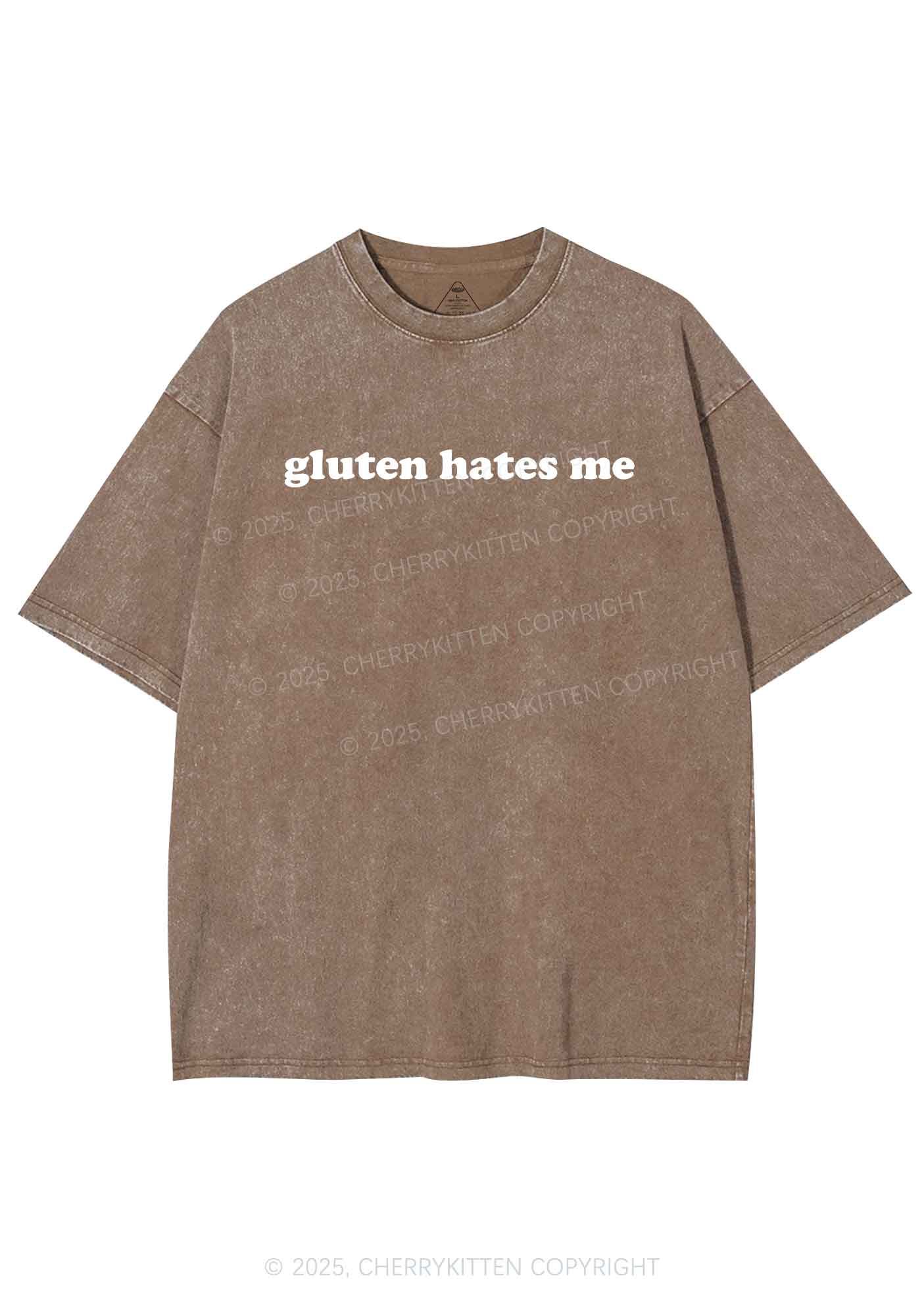 Gluten Hates Me Y2K Shirts Washed Tee Cherrykitten