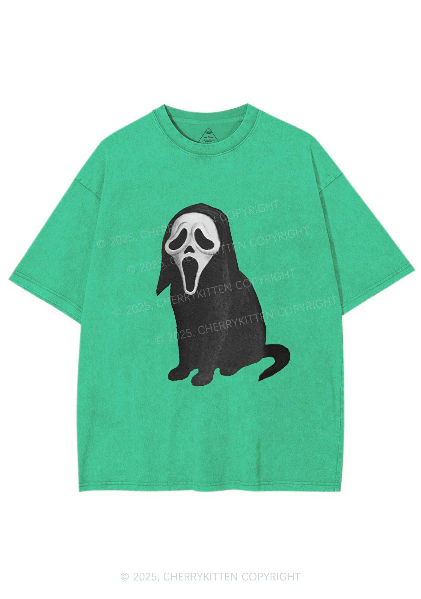 Halloween Ghostcat Y2K Washed Tee Cherrykitten
