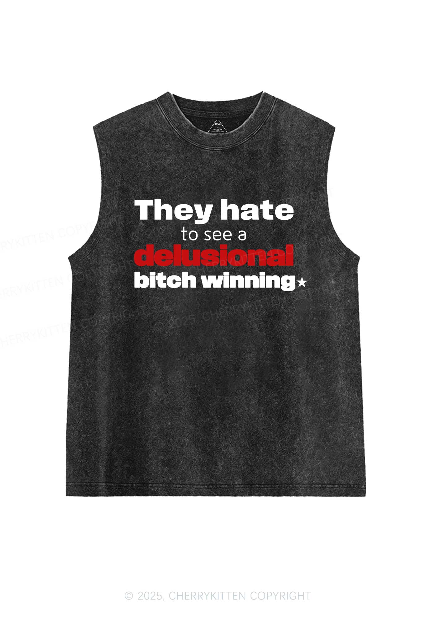 Delusional Bxtch Winning Y2K Washed Muscle Tank Cherrykitten