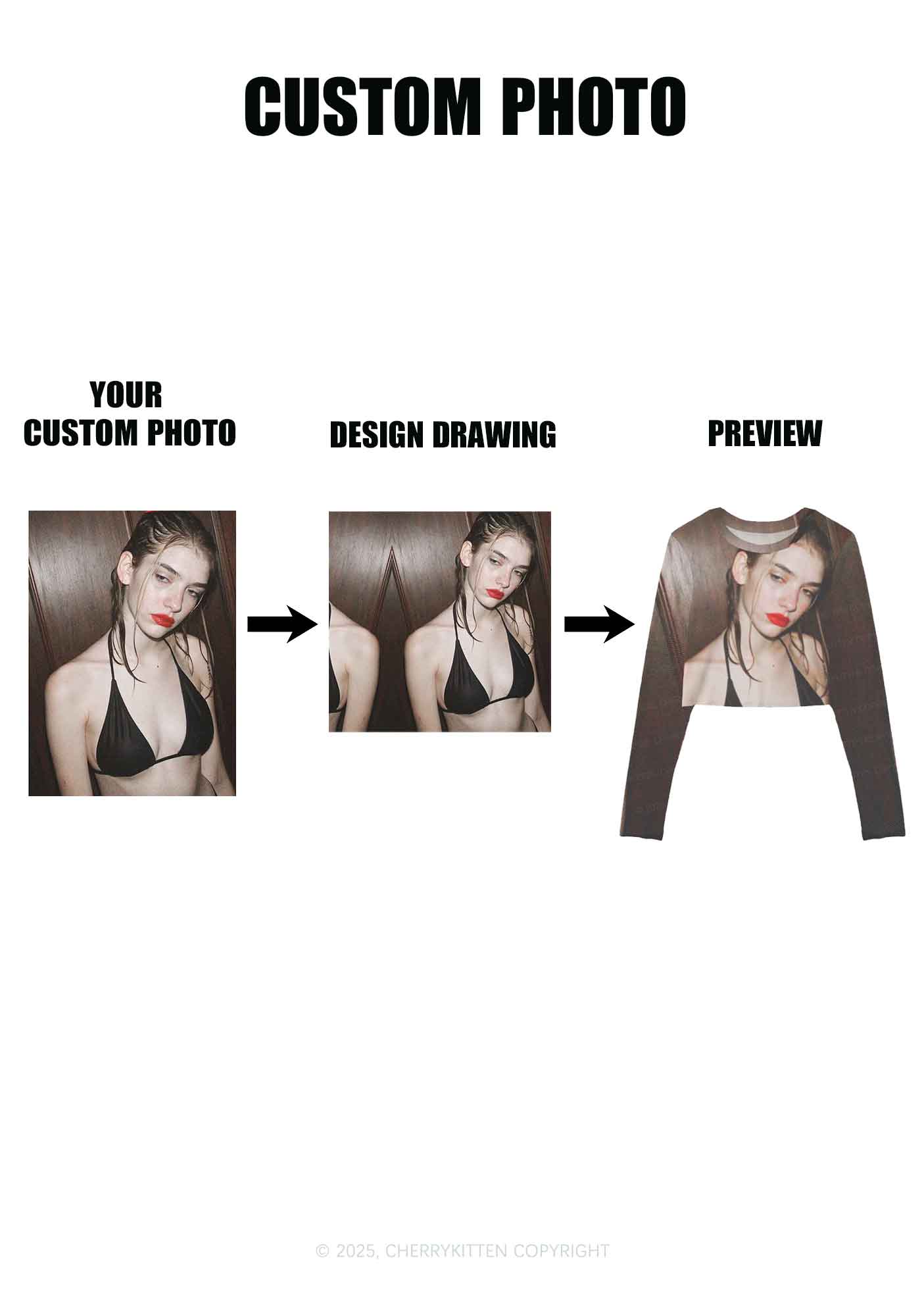 Custom Personalized Photo Y2K Mesh Long Sleeve Crop Top Cherrykitten