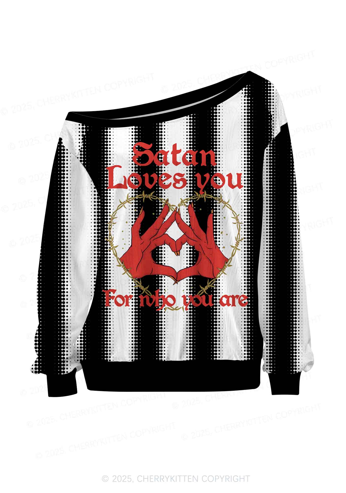 Halloween Custom Black Satan Heart Y2K Off Shoulder Long Sleeve Sport Jersey Shirts Cherrykitten