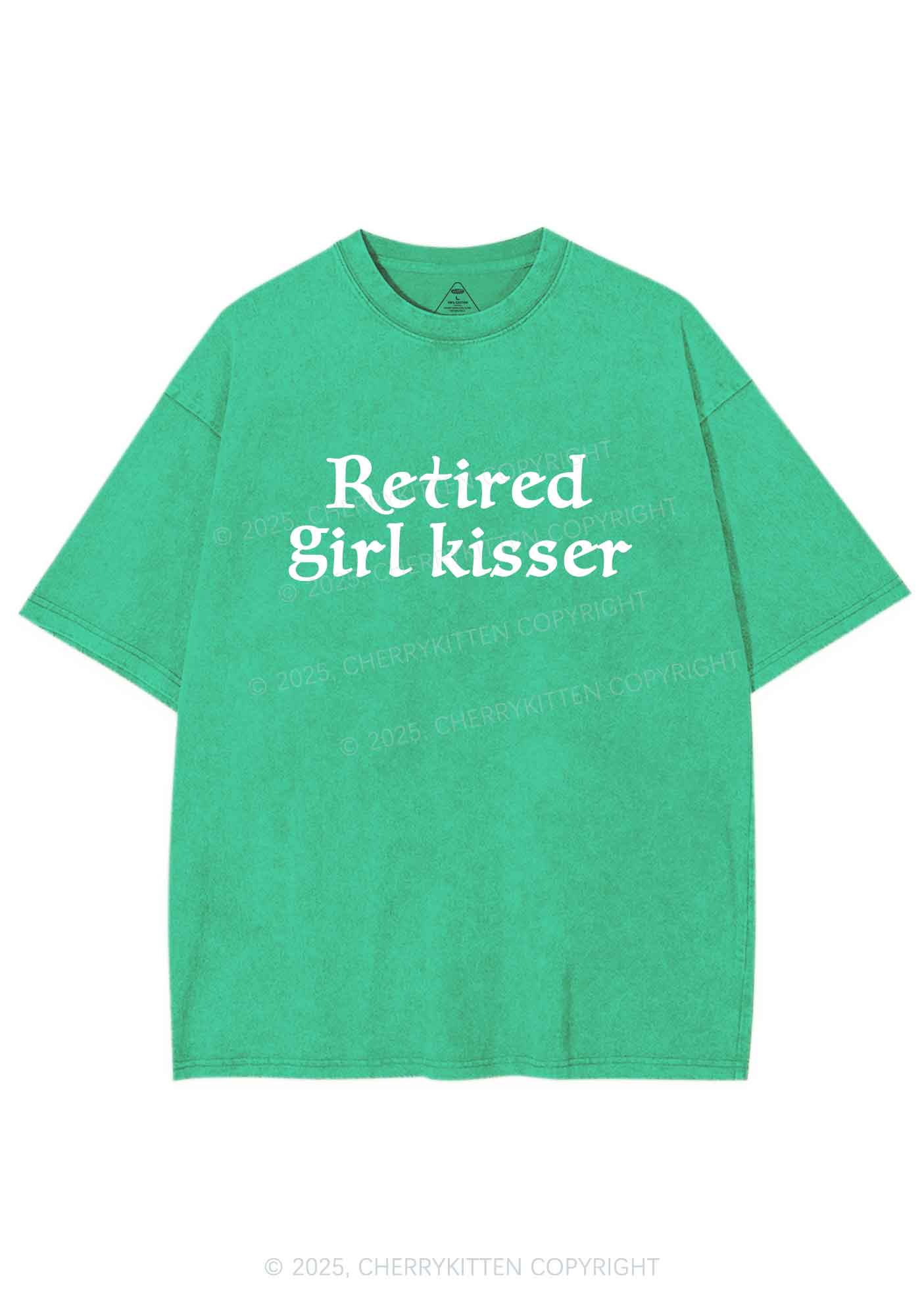 Retired Girl Kisser Pride Y2K Shirts Washed Tee Cherrykitten