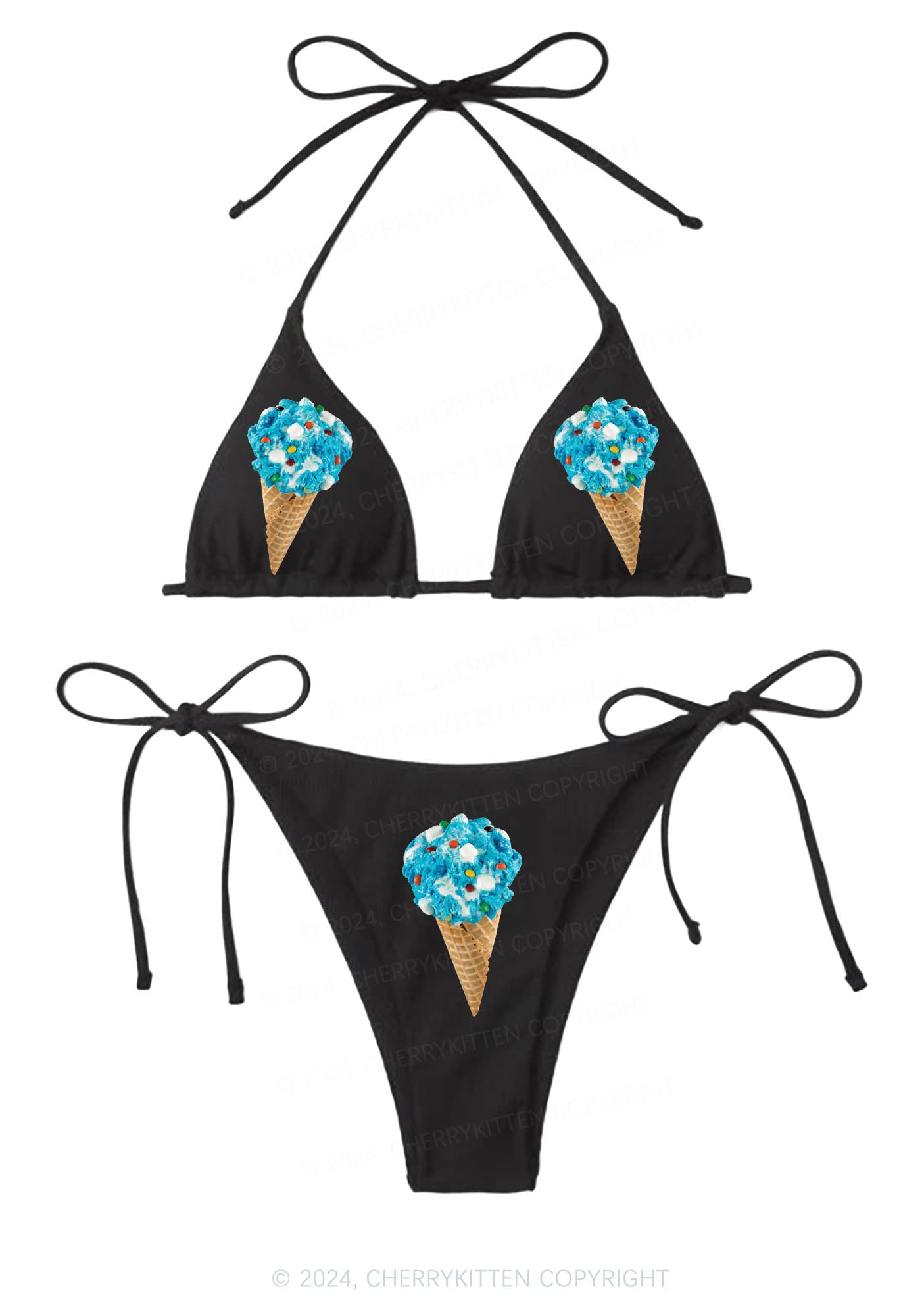 Ice Cream Cone Y2K Halter Triangle Bikini Set Cherrykitten