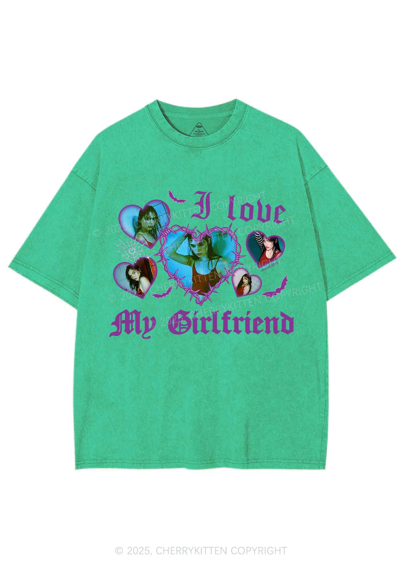 Custom Halloween Girlfriend Photos Y2K Shirts Washed Tee Cherrykitten