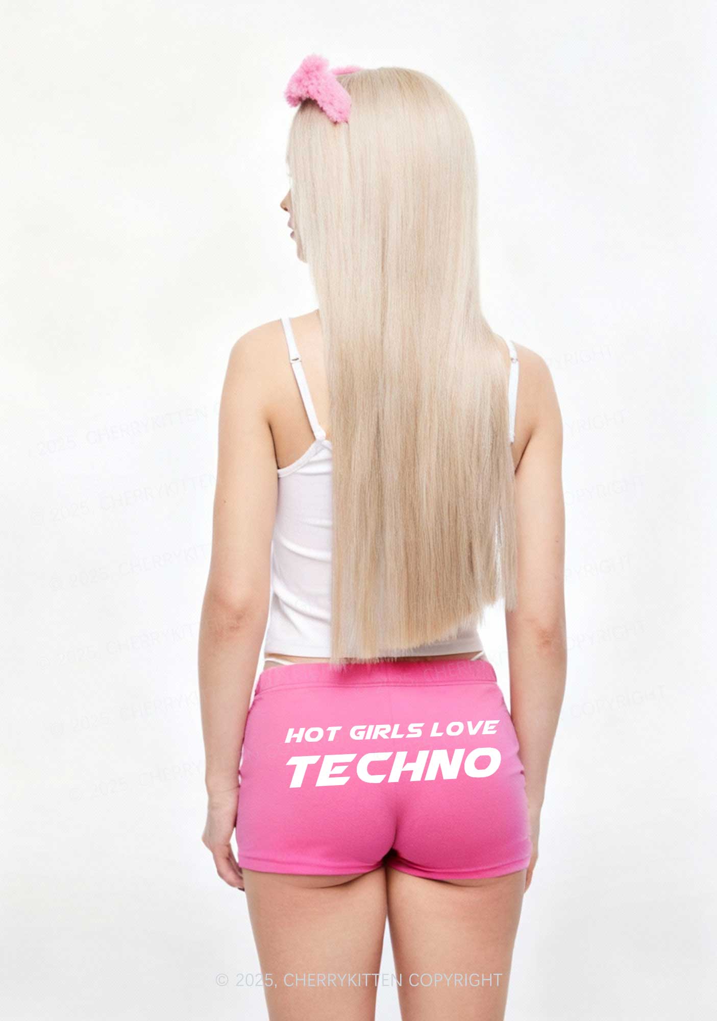 Hot Girls Love Techno Y2K Drawstring Mini Shorts Cherrykitten