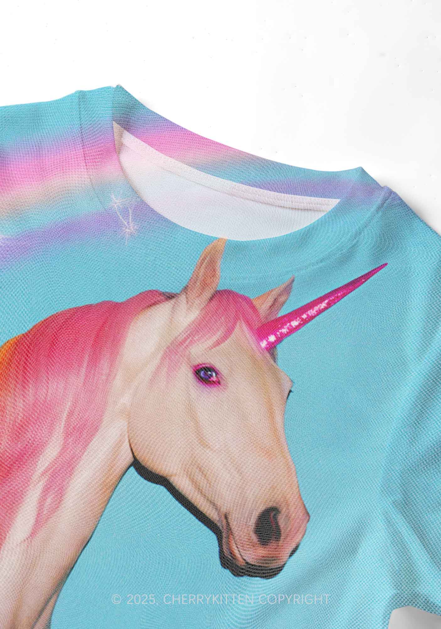 Colorful Unicorn Y2K Mesh Crop Top Cherrykitten