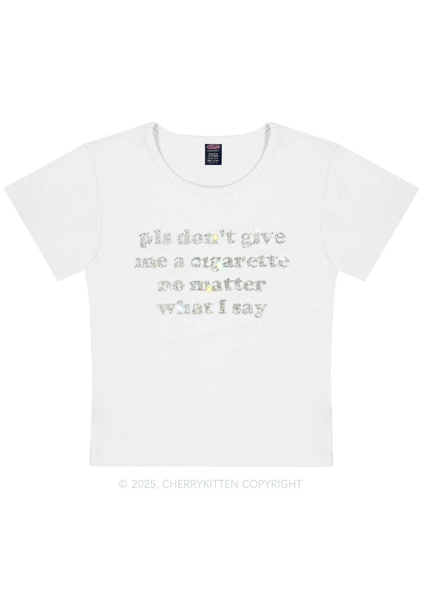 Curvy Rhinestone Dont Give Me Cigarette Y2K Baby Tee Cherrykitten