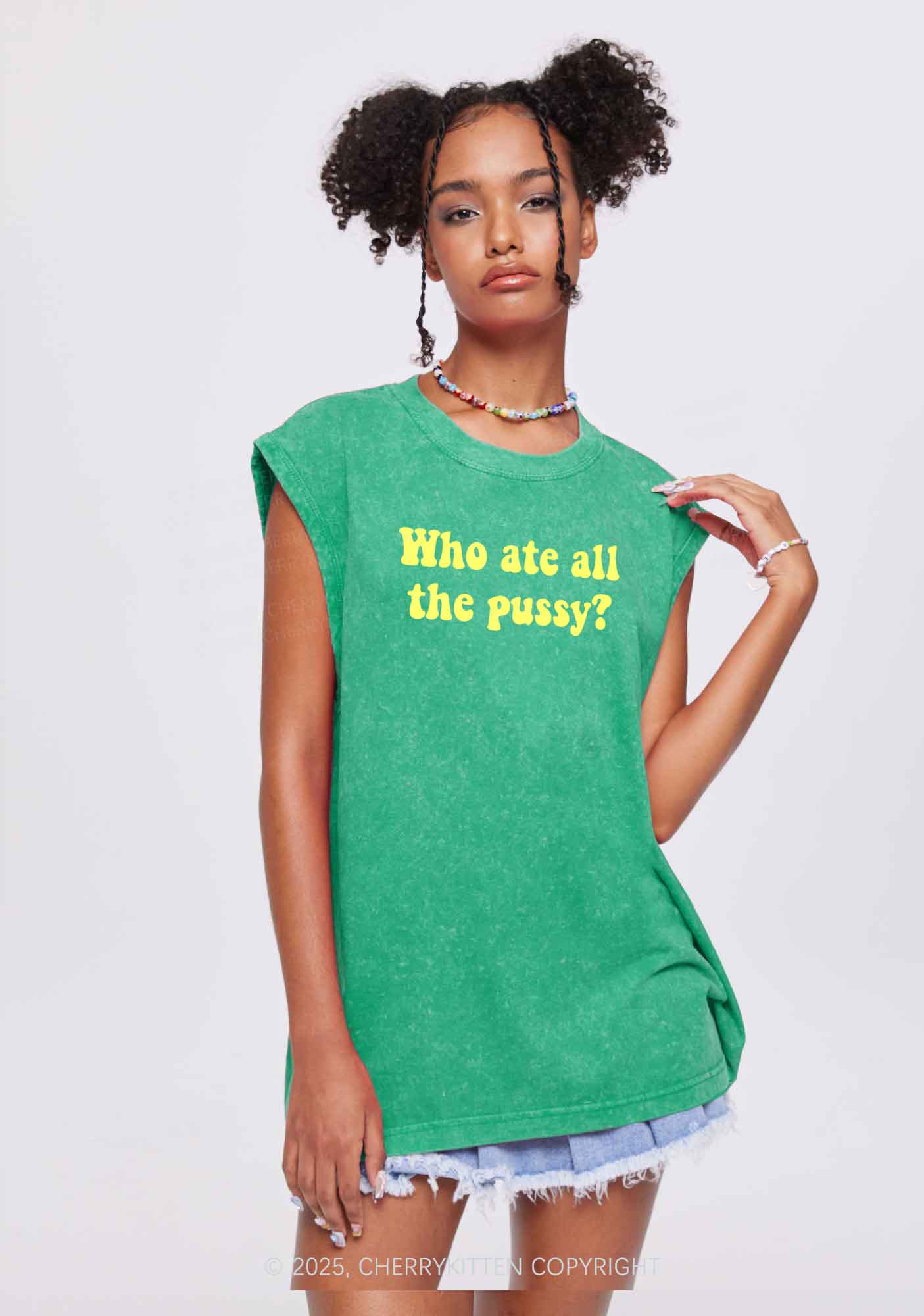 Who Ate All Puxxy Y2K Washed Muscle Tank Cherrykitten