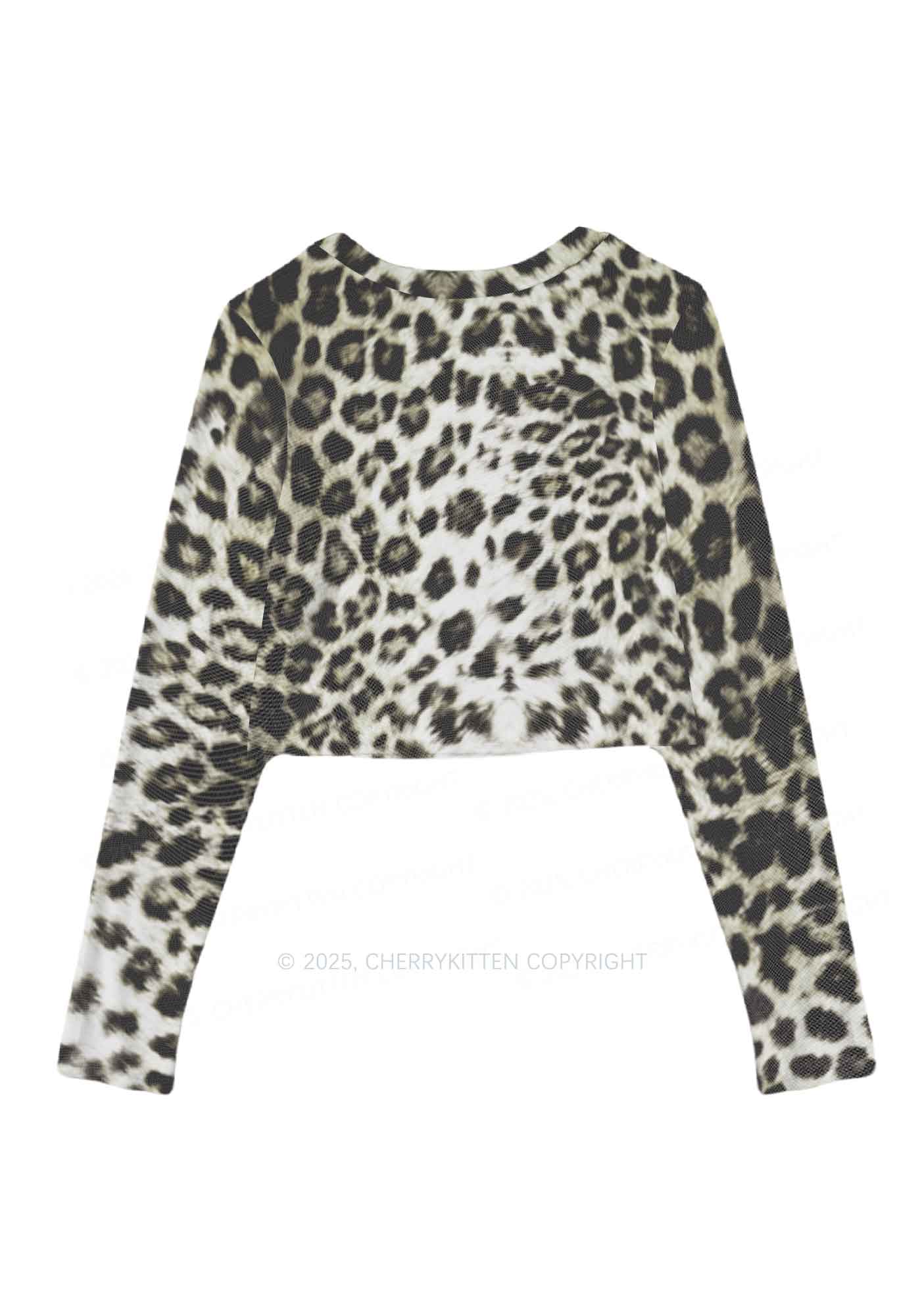 Wild Leopard Y2K Mesh Long Sleeve Crop Top Cherrykitten