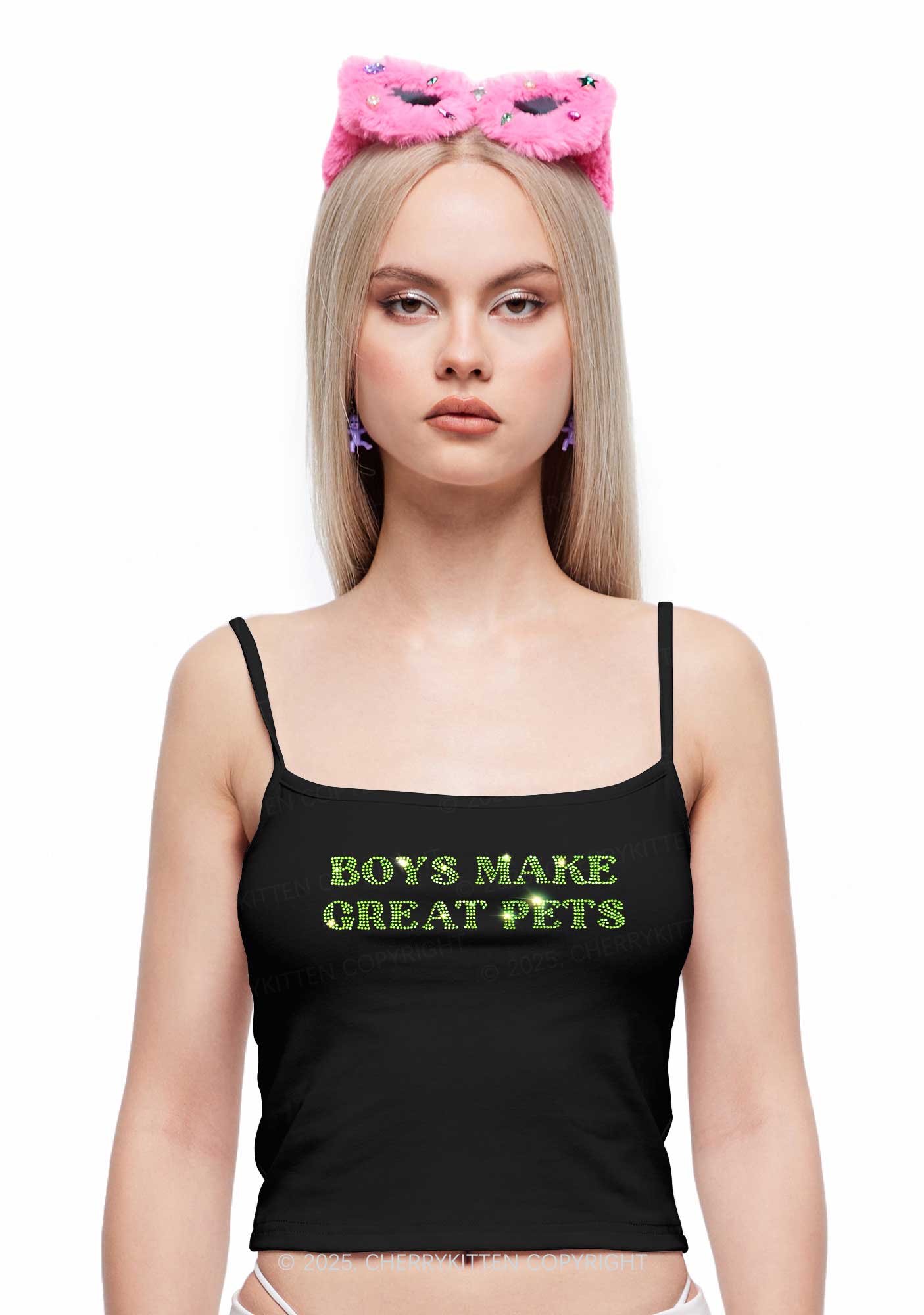 Rhinestone Boys Make Gr8 Pets Y2K Spaghetti Strap Cami Cherrykitten