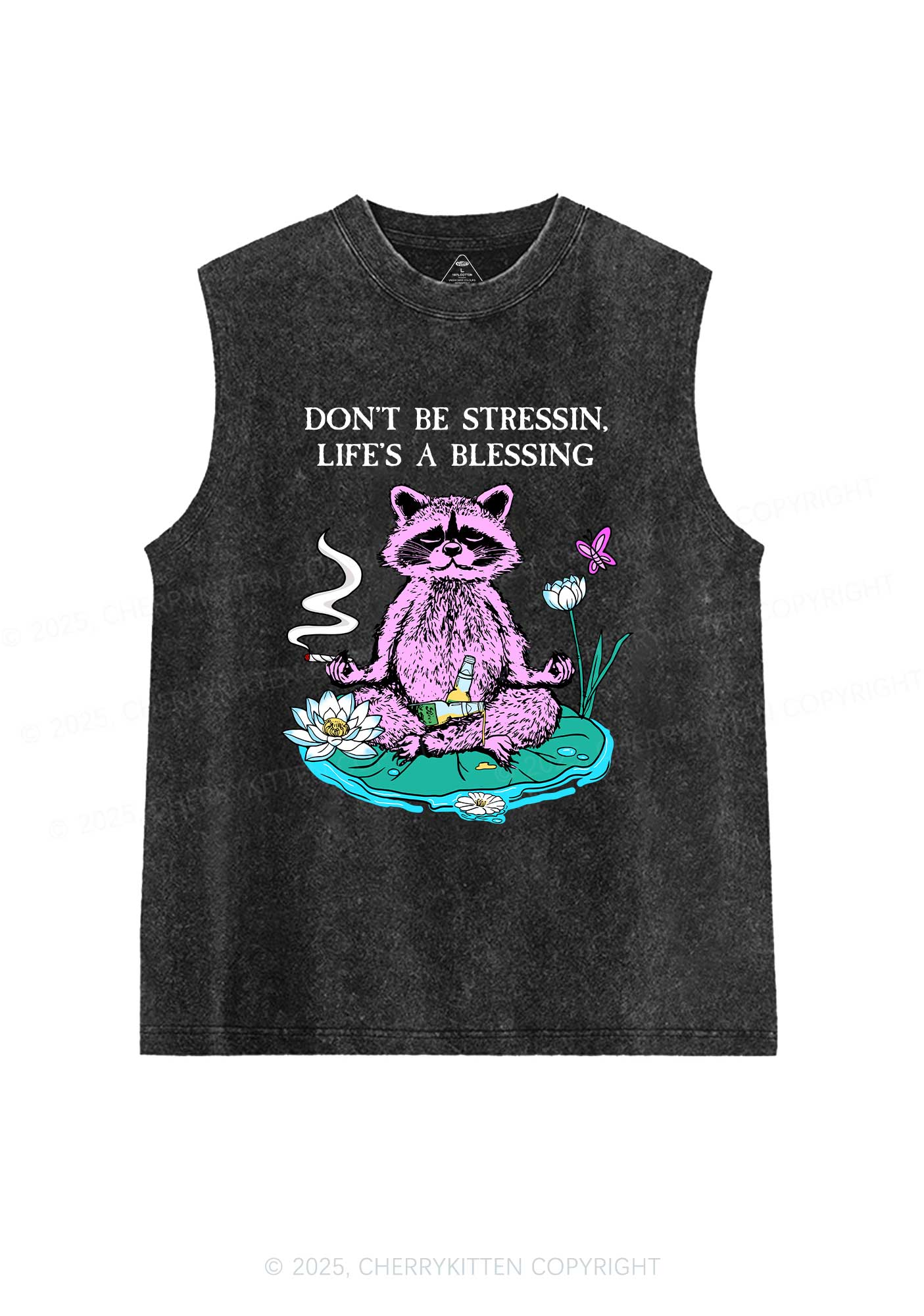 Dont Stress Raccoon Y2K Washed Muscle Tank Cherrykitten