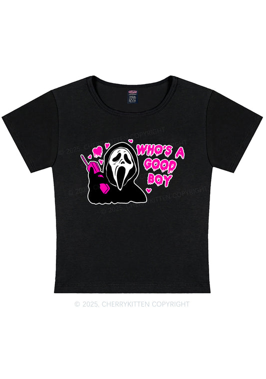 Halloween Whos Good Boy Y2K Baby Tee Cherrykitten